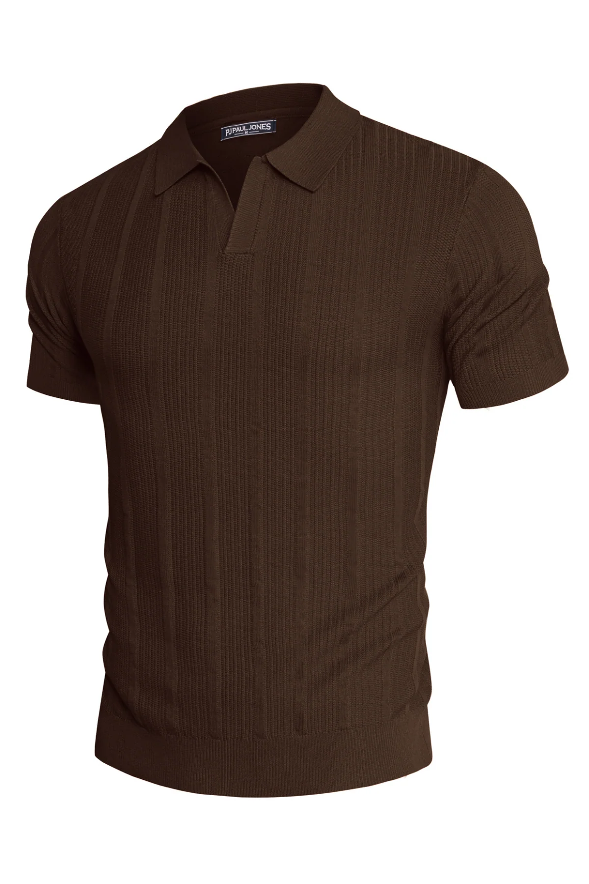 Mens Polo Shirts Textured Knit V-Neck Golf Polo Shirts - Image 53