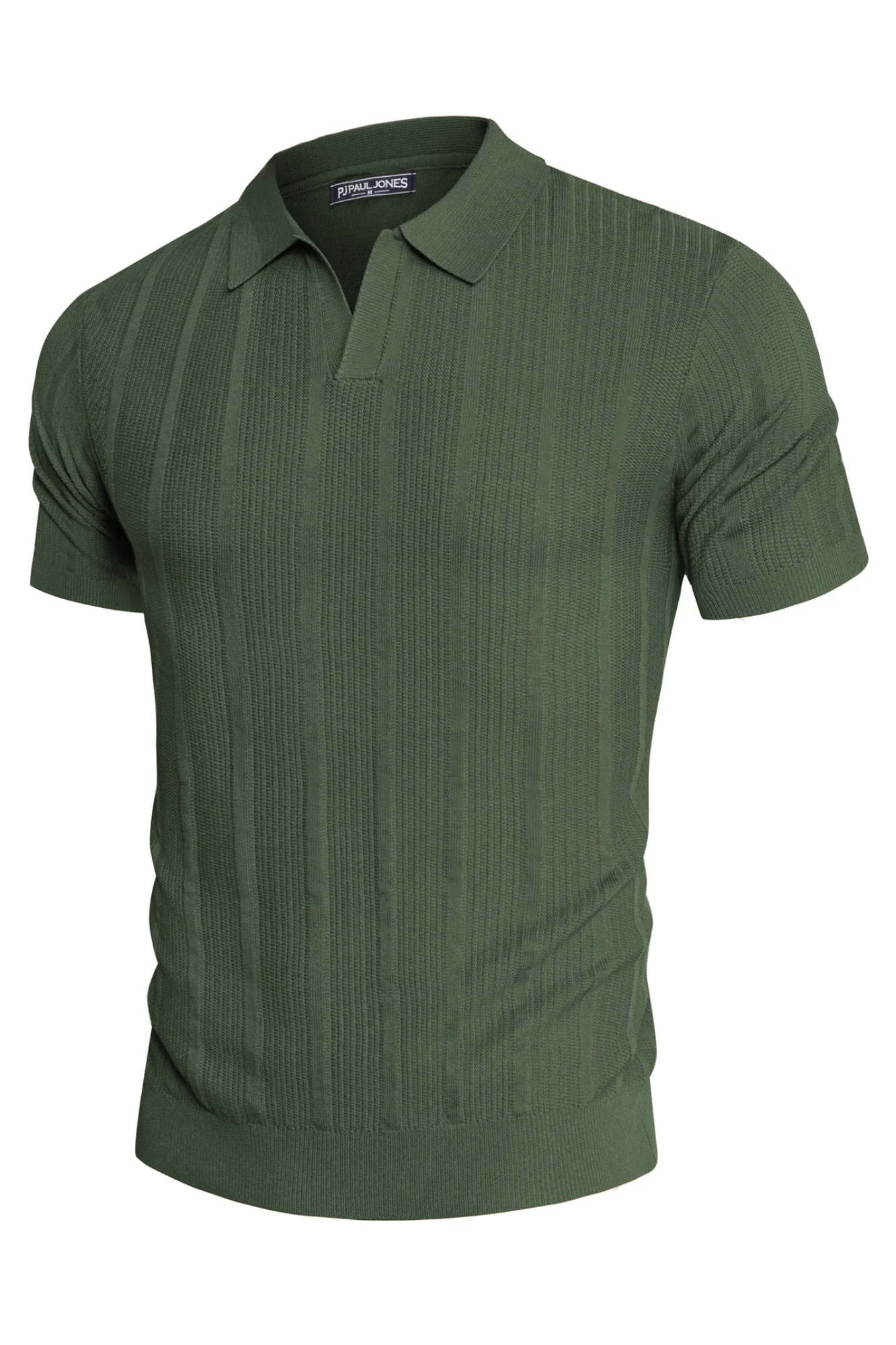 Mens Polo Shirts Textured Knit V-Neck Golf Polo Shirts - Image 68
