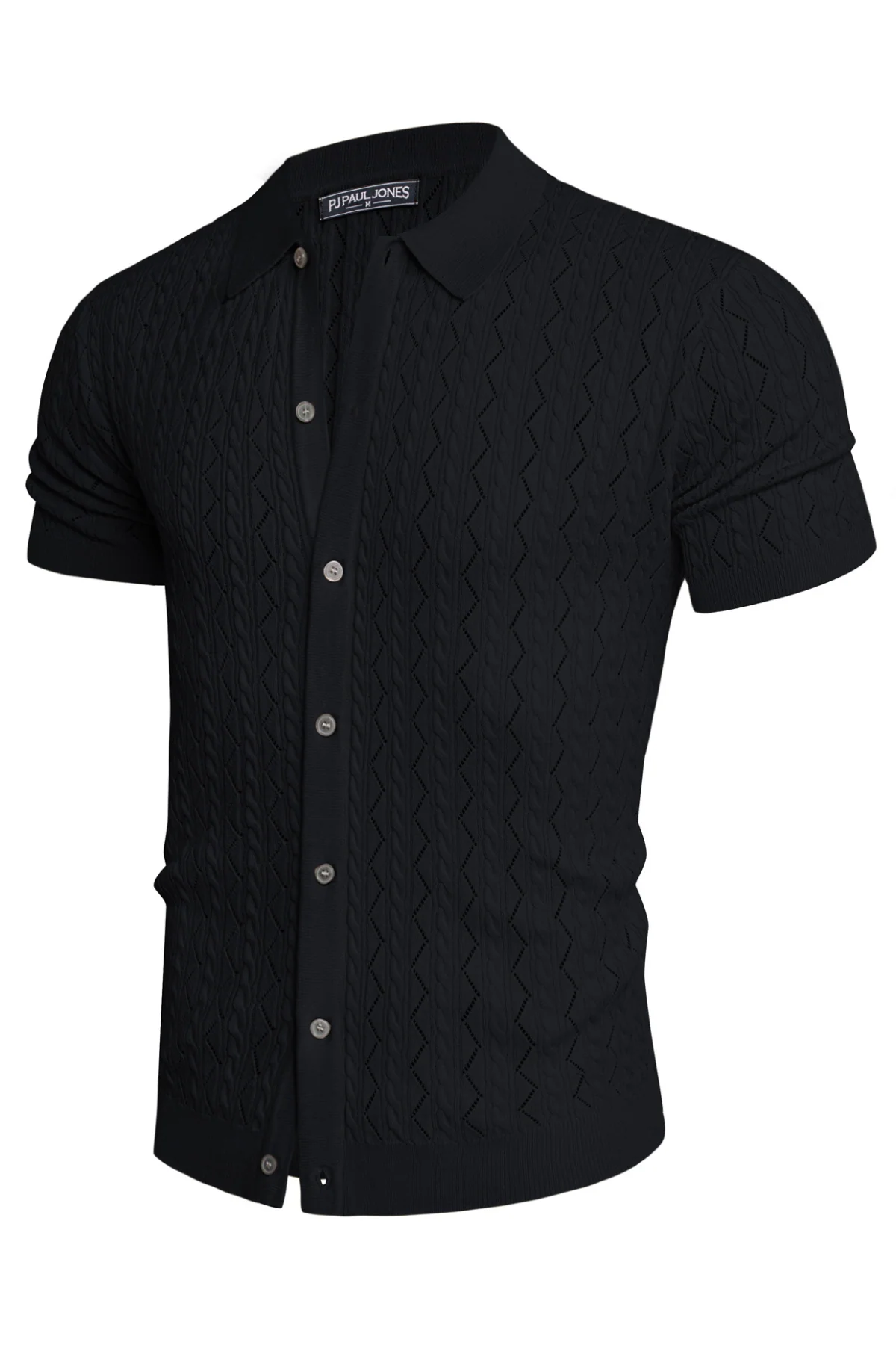 Men's Polo Short Cardigan Shirt Hollowed-Out Textured Casual Knitted Golf Shirt - Image 3
