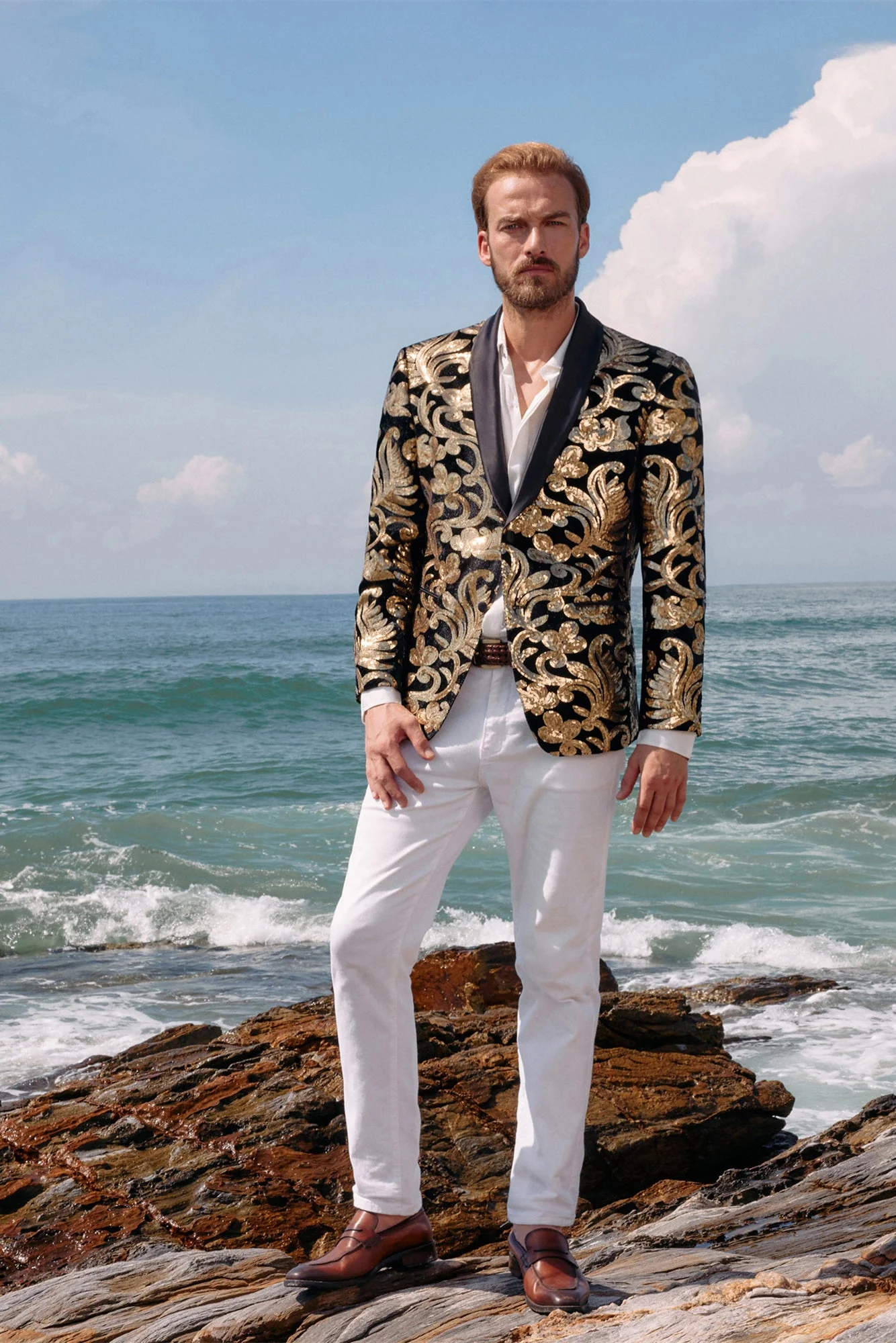 Men's Sequins Tuxedo Two Buttons Jacket Velvet Shawl Lapel Suit Jackets Blazer for Dinner, Prom, Party - Image 6