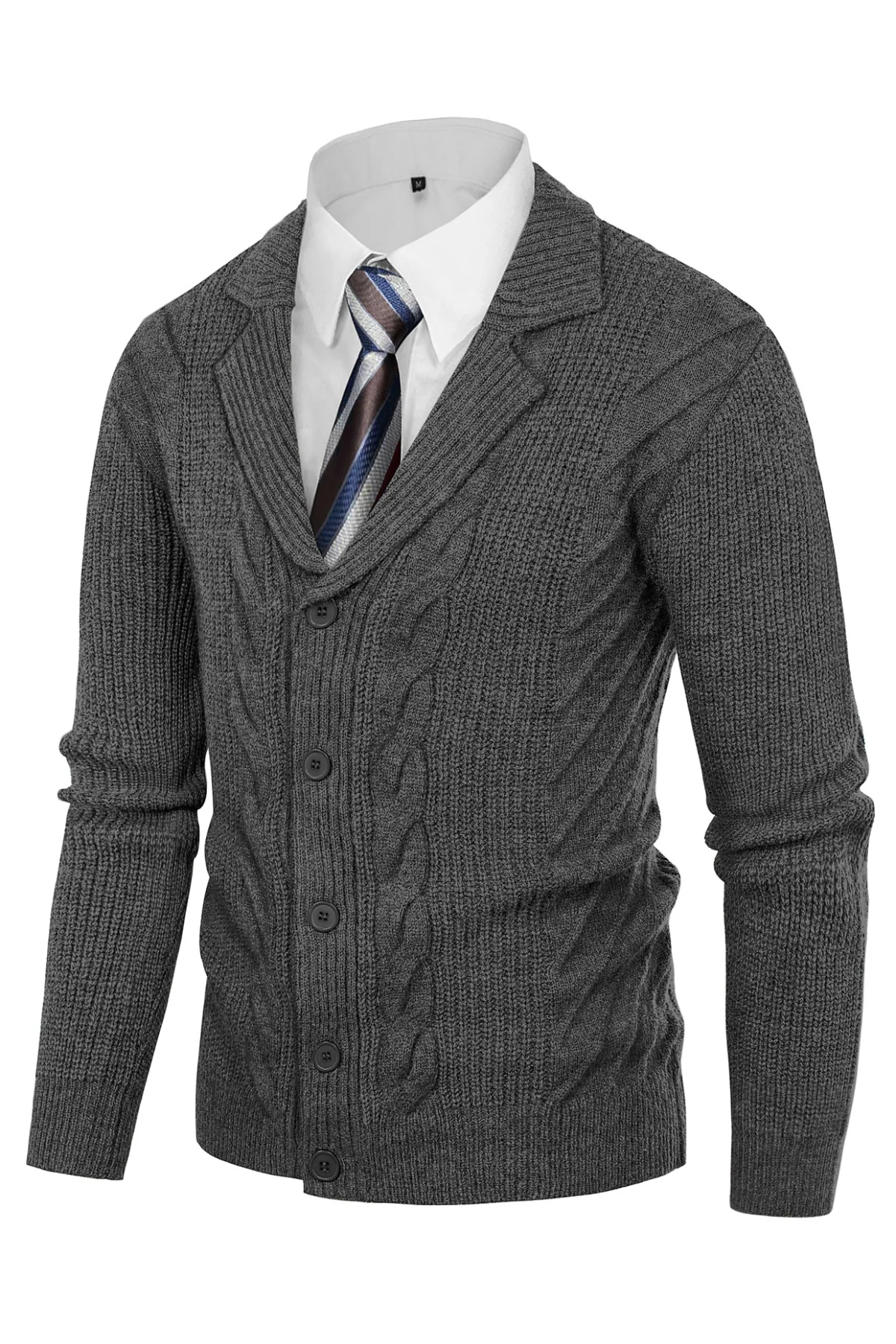 Men's Shawl Collar Cardigan Sweater Casual Button Down Cable Knitted Sweater - Image 11