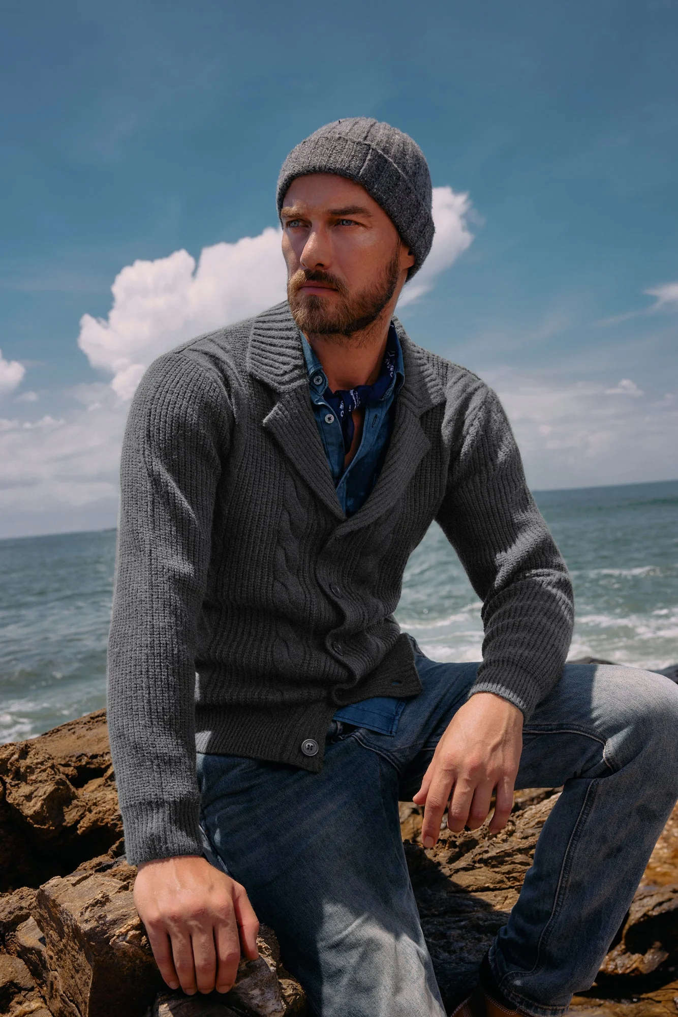 Men's Shawl Collar Cardigan Sweater Casual Button Down Cable Knitted Sweater - Image 12
