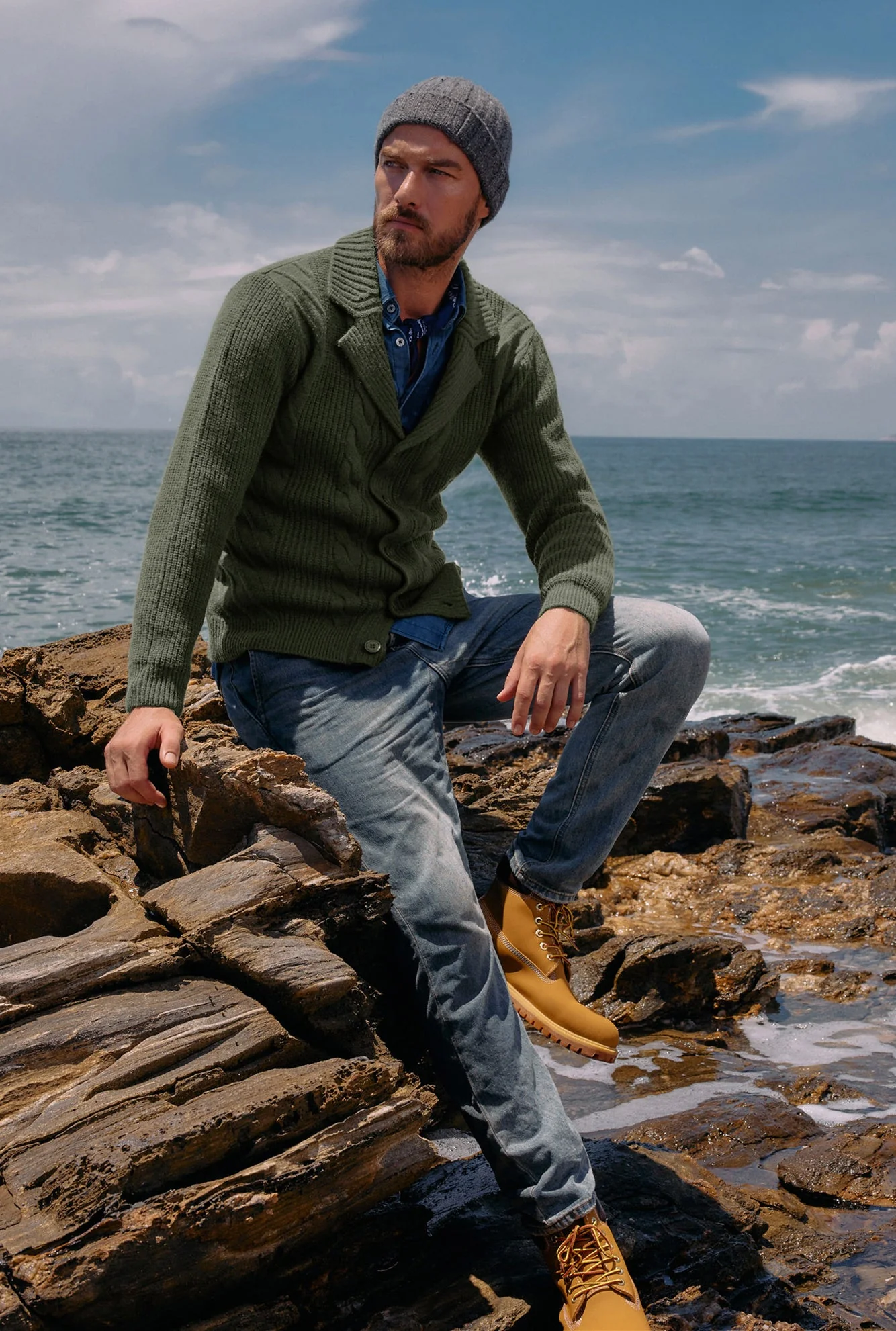 Men's Shawl Collar Cardigan Sweater Casual Button Down Cable Knitted Sweater - Image 19