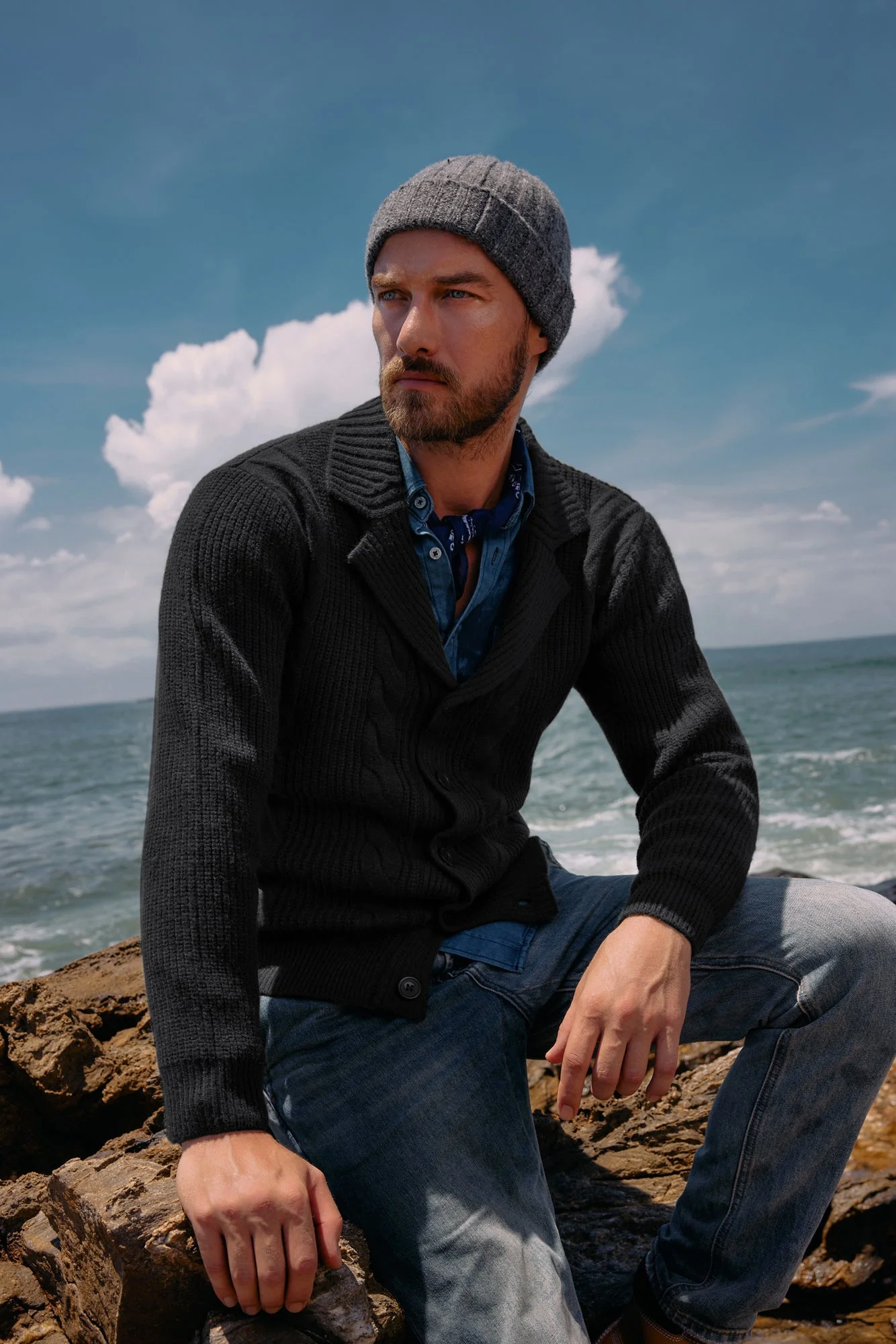 Men's Shawl Collar Cardigan Sweater Casual Button Down Cable Knitted Sweater - Image 5