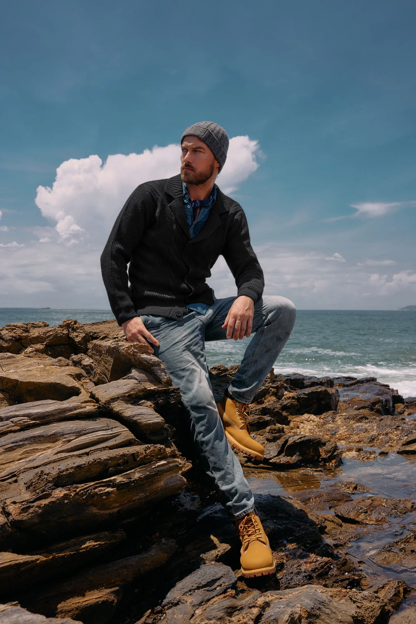 Men's Shawl Collar Cardigan Sweater Casual Button Down Cable Knitted Sweater - Image 7