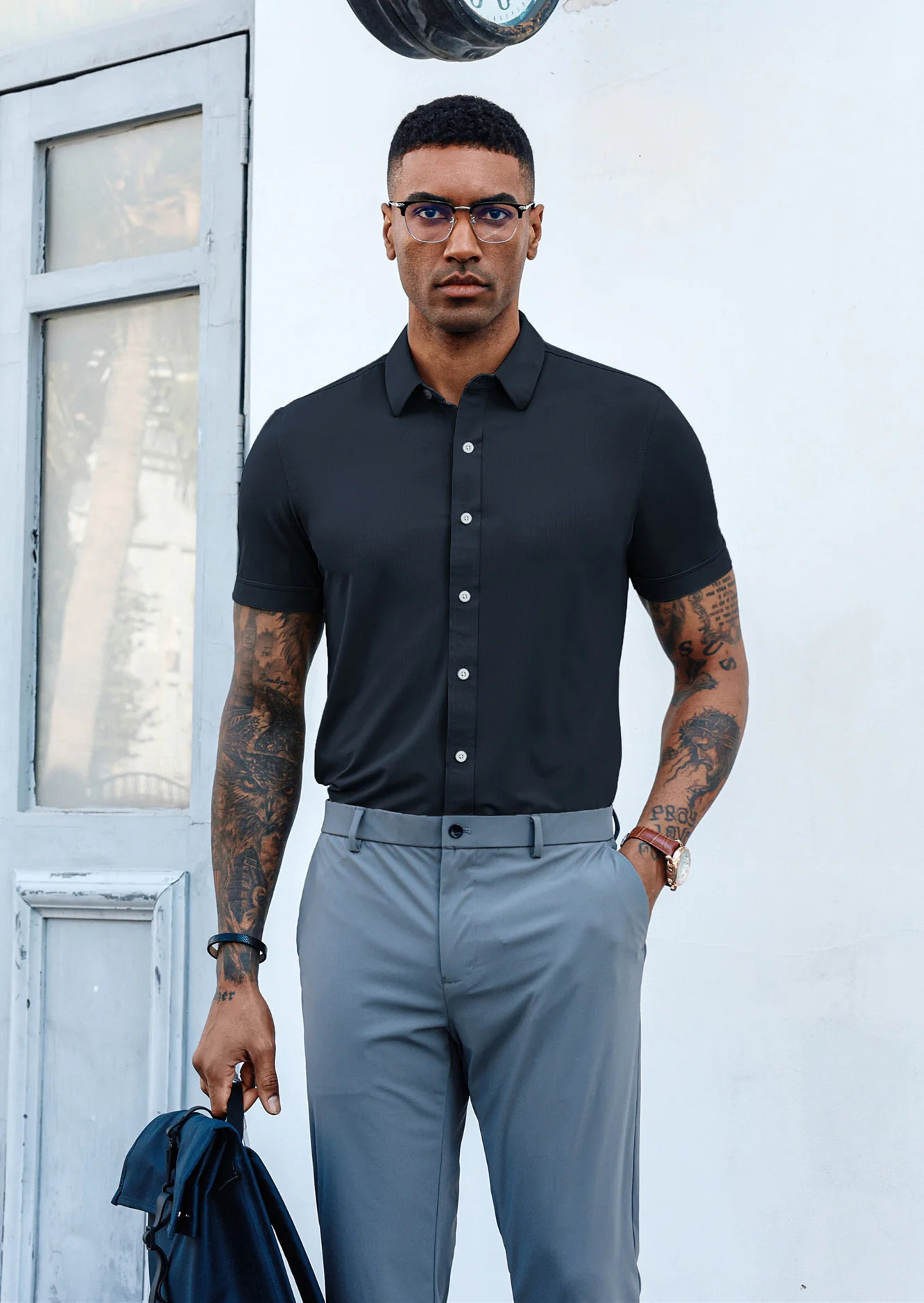Mens Short Sleeve Casual Button Down Shirts 4-Way Stretch Travel Dress Shirt - Image 11