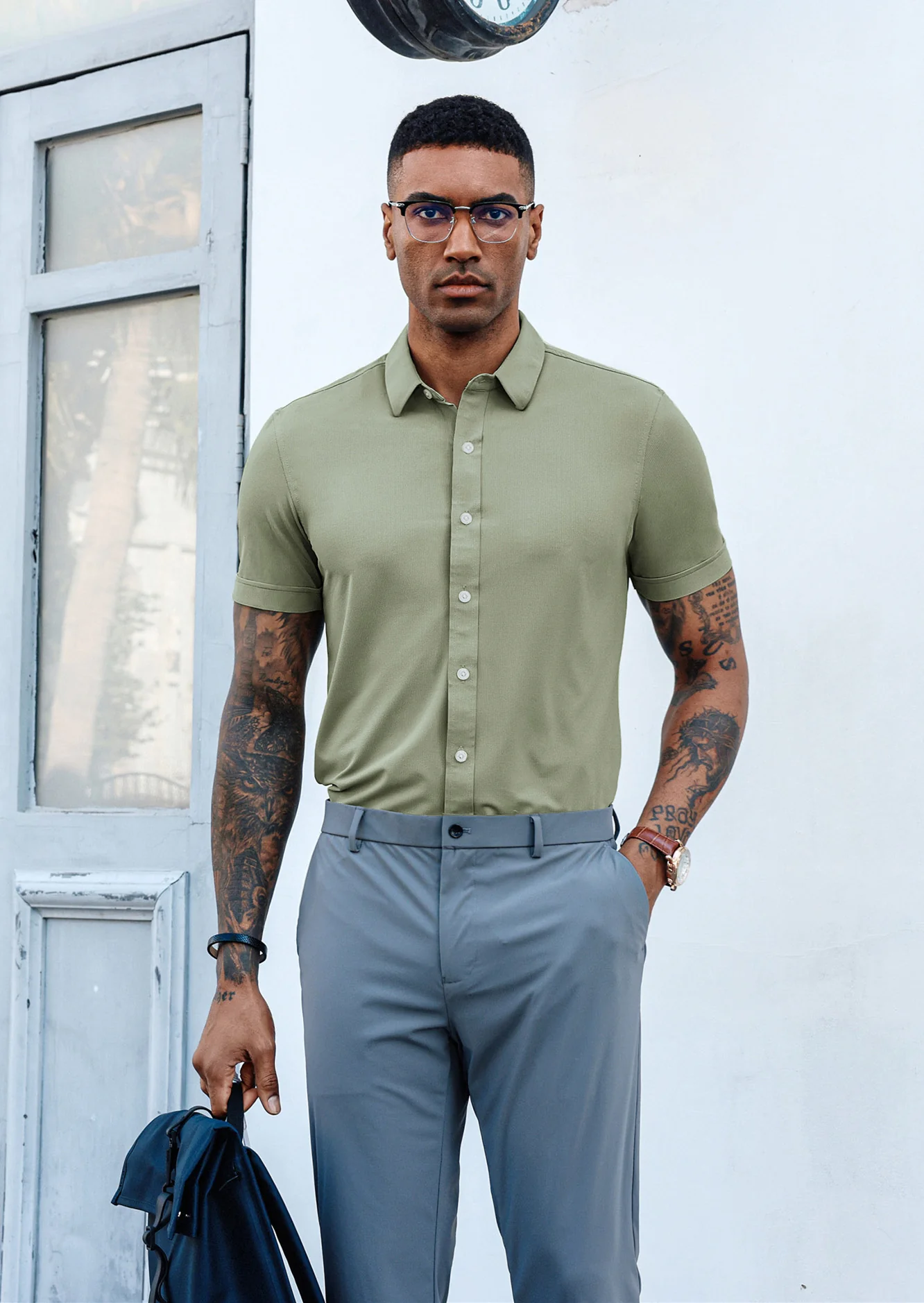 Mens Short Sleeve Casual Button Down Shirts 4-Way Stretch Travel Dress Shirt - Image 19