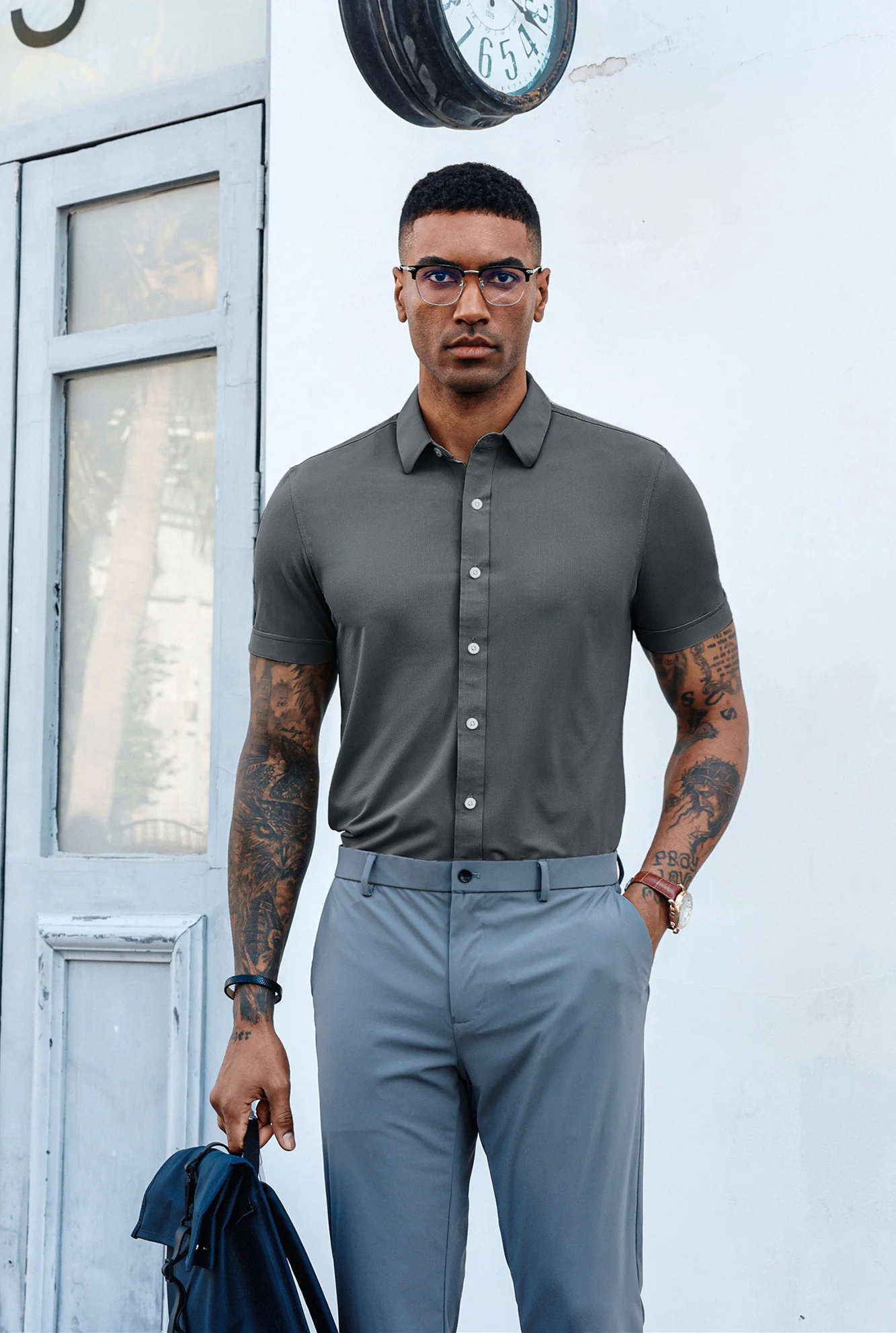 Mens Short Sleeve Casual Button Down Shirts 4-Way Stretch Travel Dress Shirt - Image 23