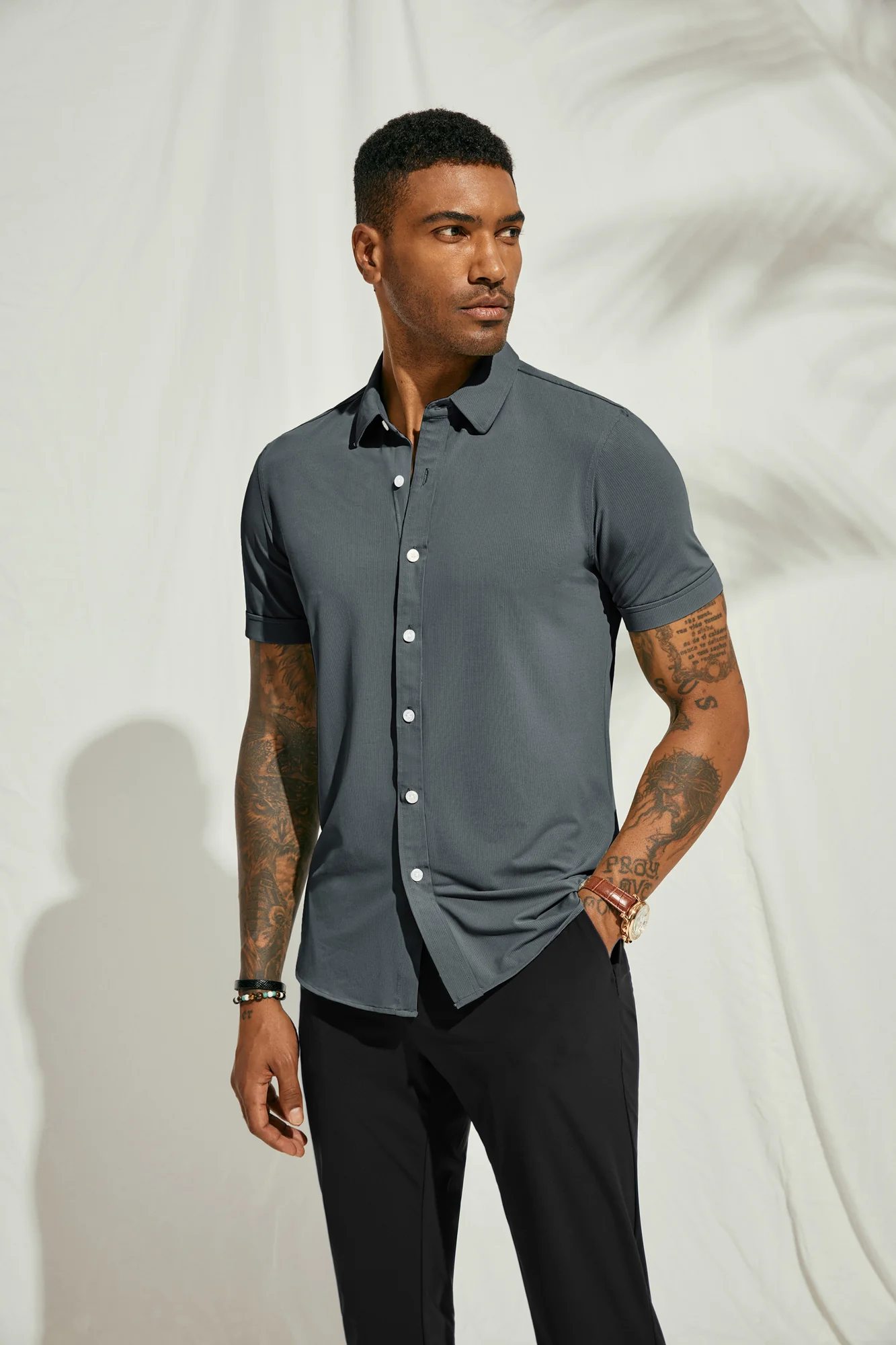 Mens Short Sleeve Casual Button Down Shirts 4-Way Stretch Travel Dress Shirt - Image 25