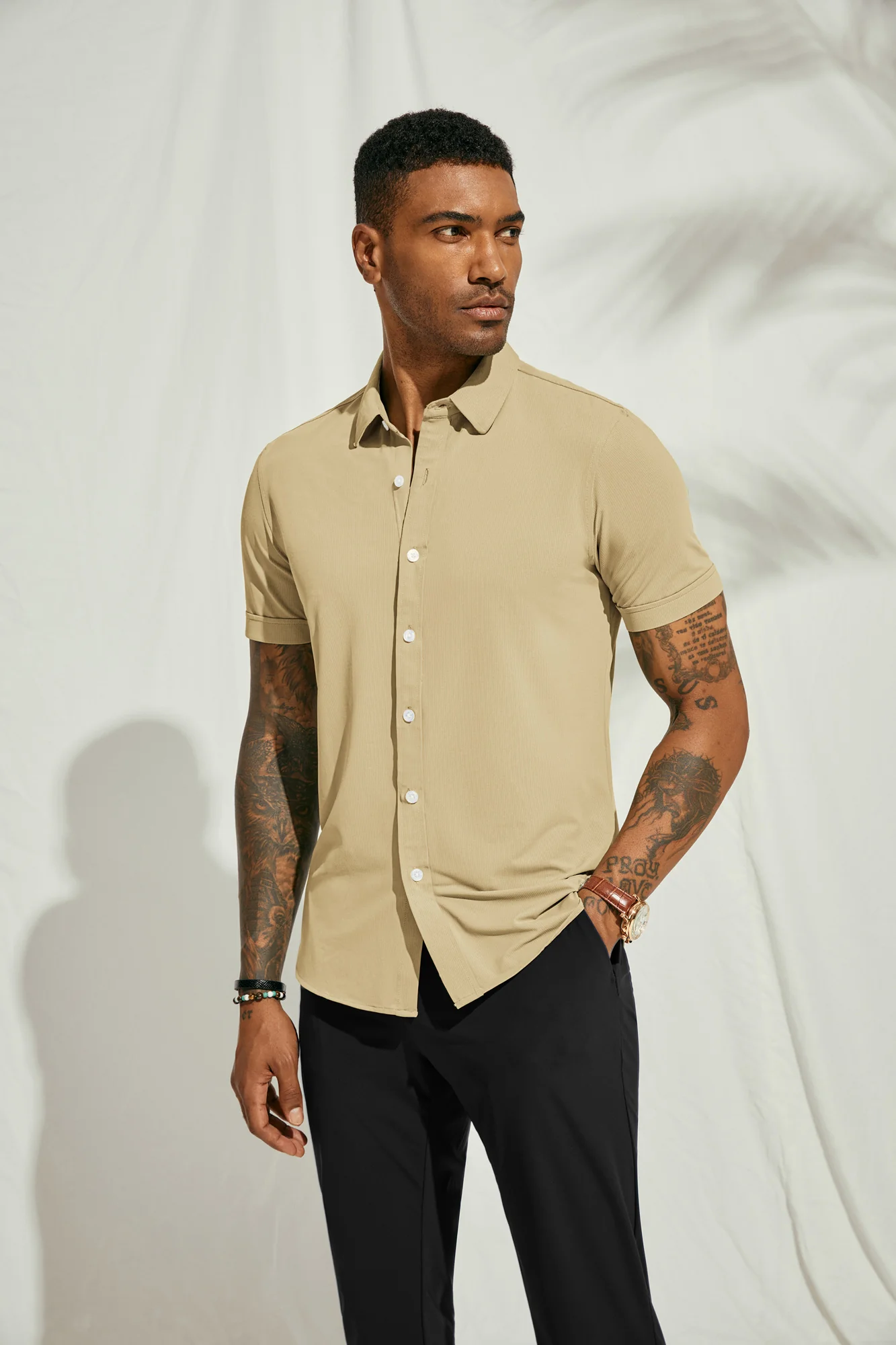Mens Short Sleeve Casual Button Down Shirts 4-Way Stretch Travel Dress Shirt - Image 33