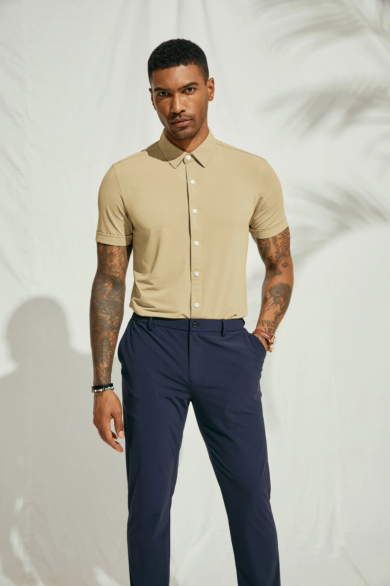 Mens Short Sleeve Casual Button Down Shirts 4-Way Stretch Travel Dress Shirt - Image 34
