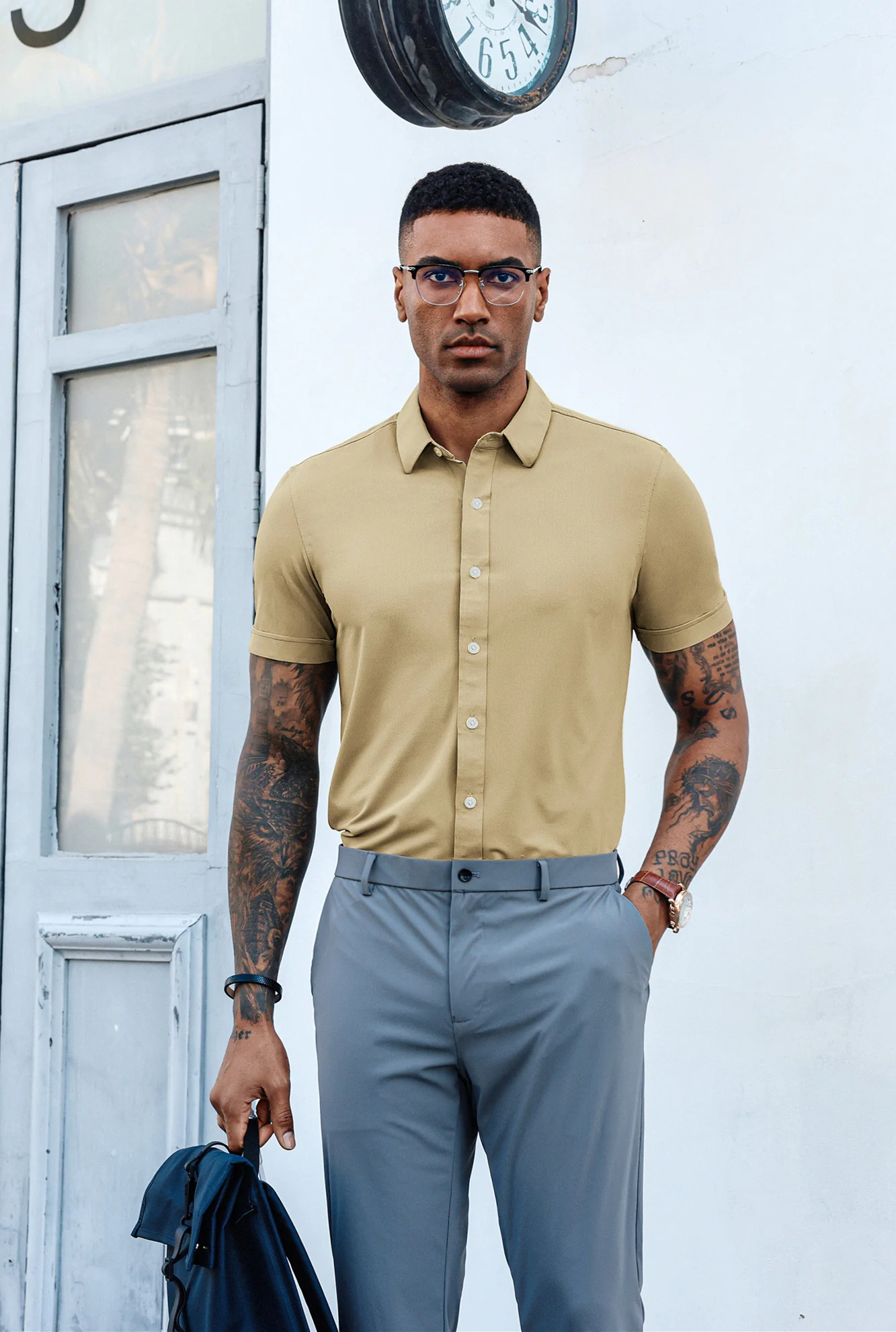 Mens Short Sleeve Casual Button Down Shirts 4-Way Stretch Travel Dress Shirt - Image 36