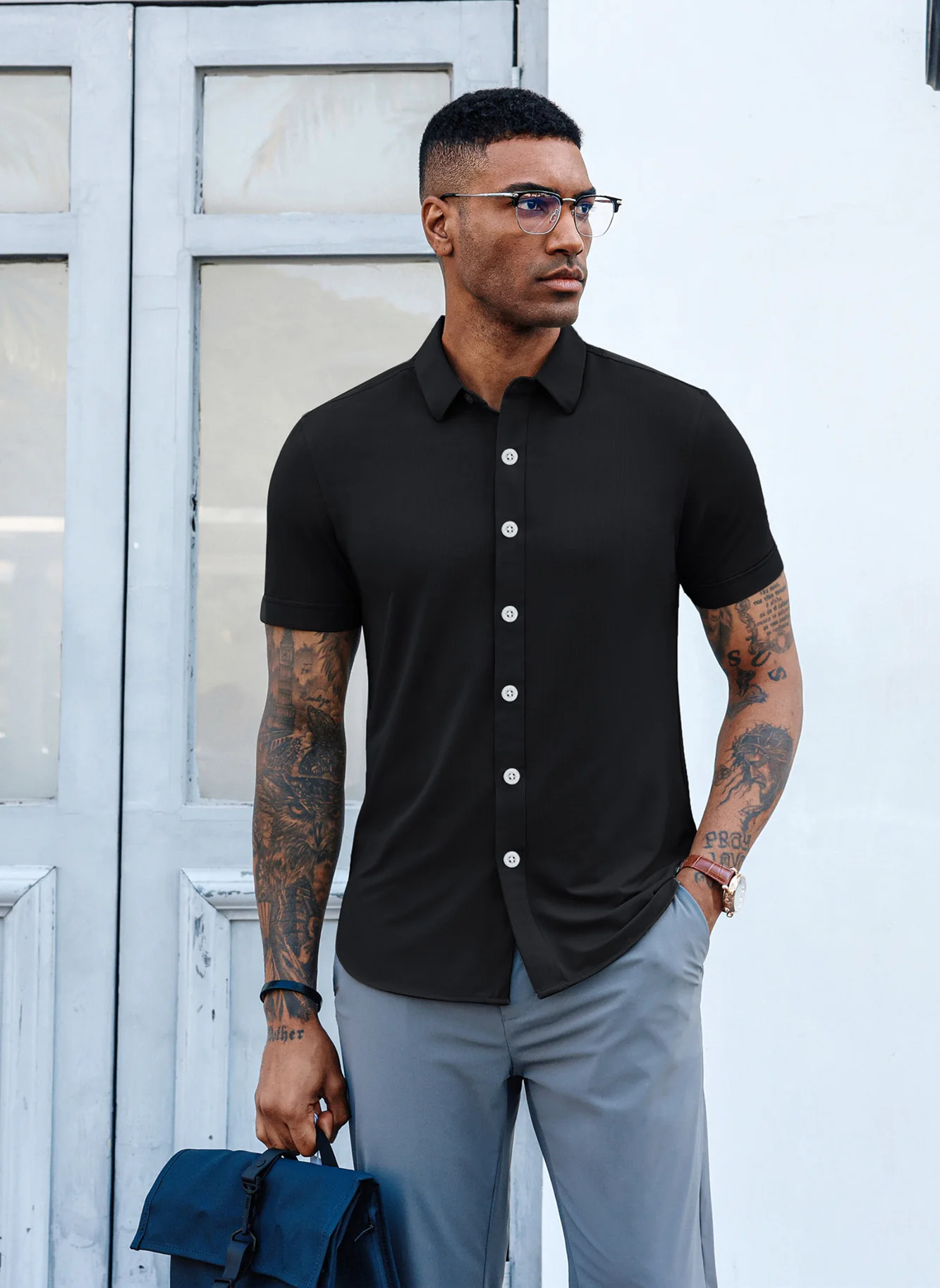 Mens Short Sleeve Casual Button Down Shirts 4-Way Stretch Travel Dress Shirt - Image 4