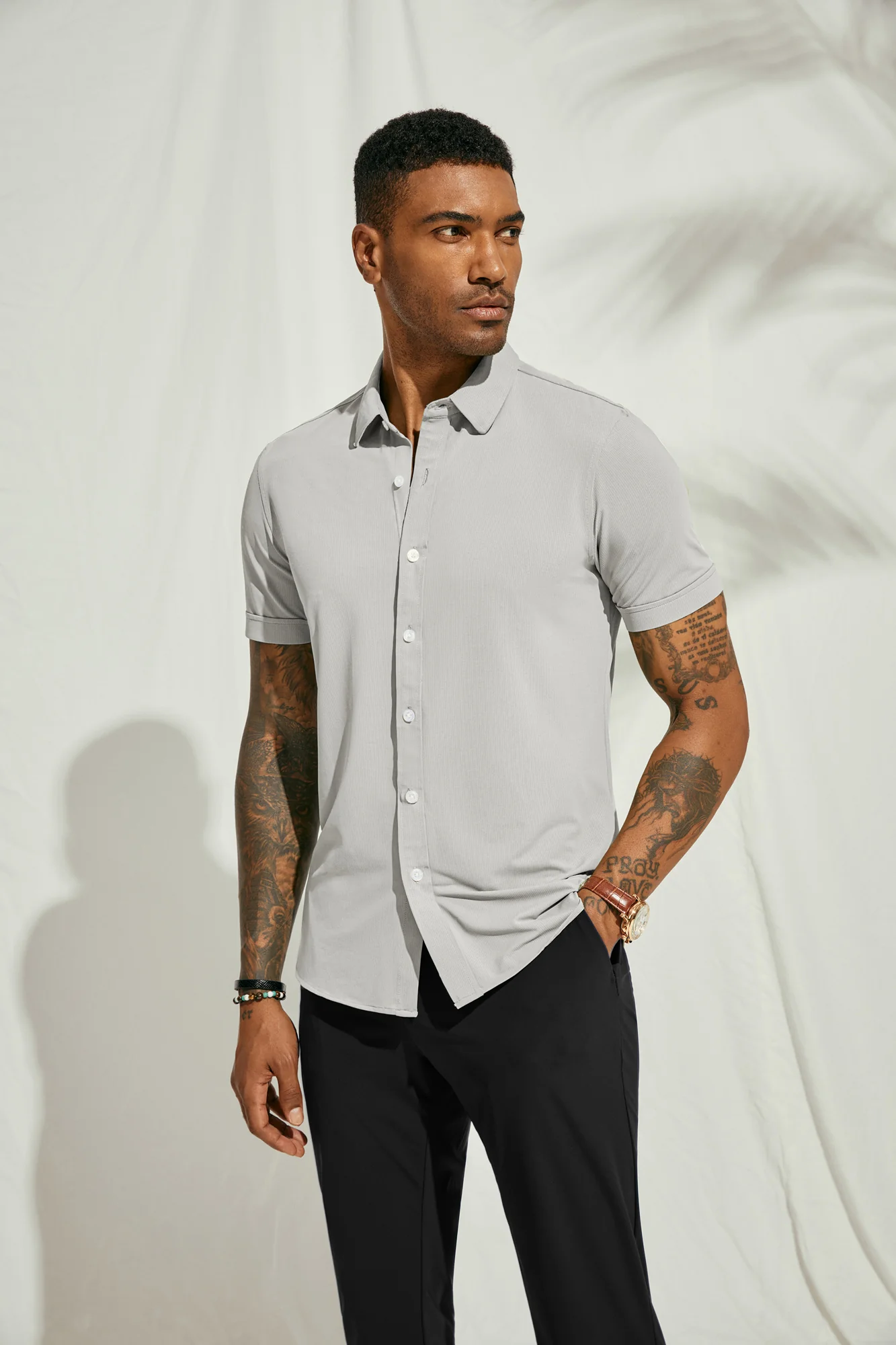 Mens Short Sleeve Casual Button Down Shirts 4-Way Stretch Travel Dress Shirt - Image 41