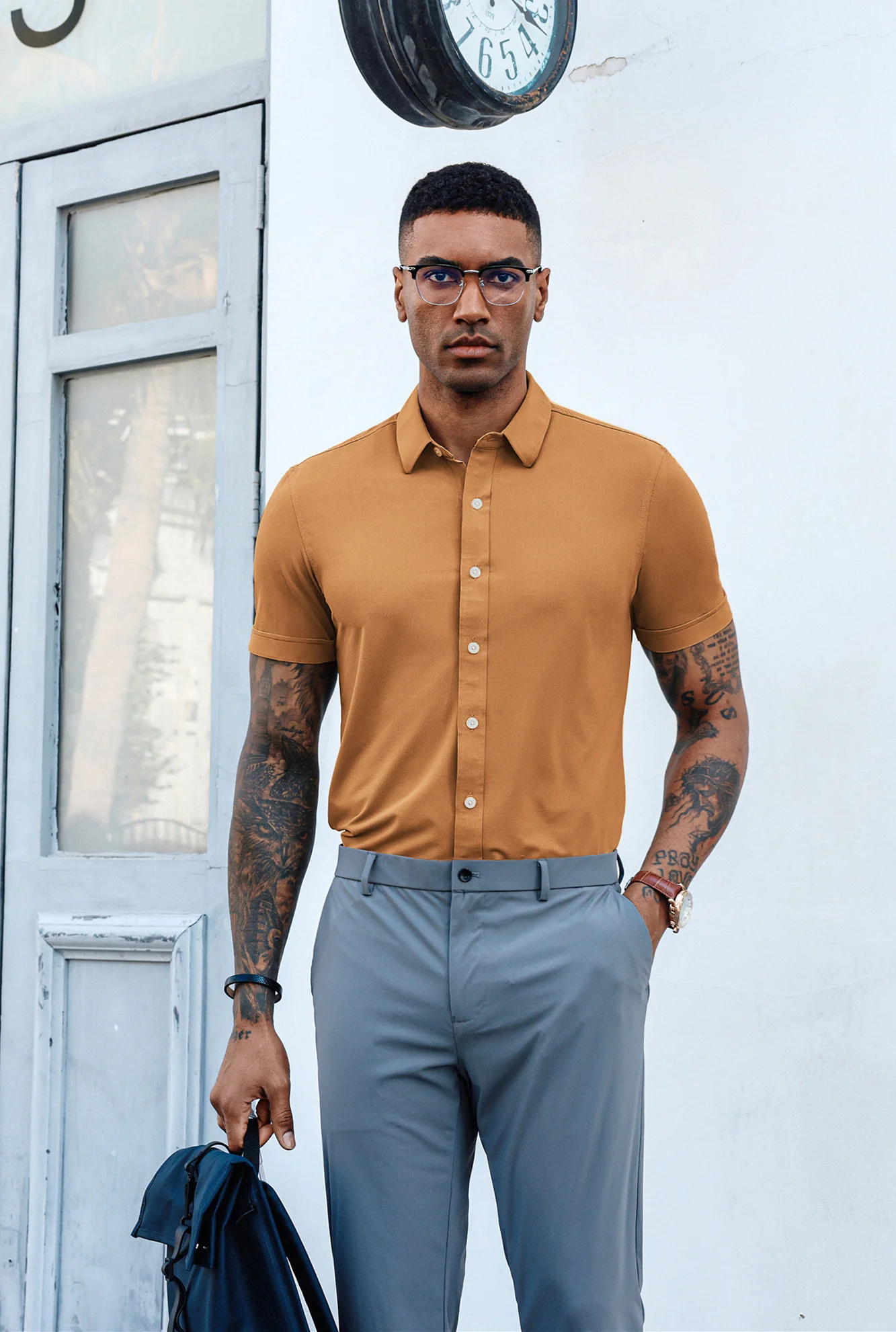 Mens Short Sleeve Casual Button Down Shirts 4-Way Stretch Travel Dress Shirt - Image 43
