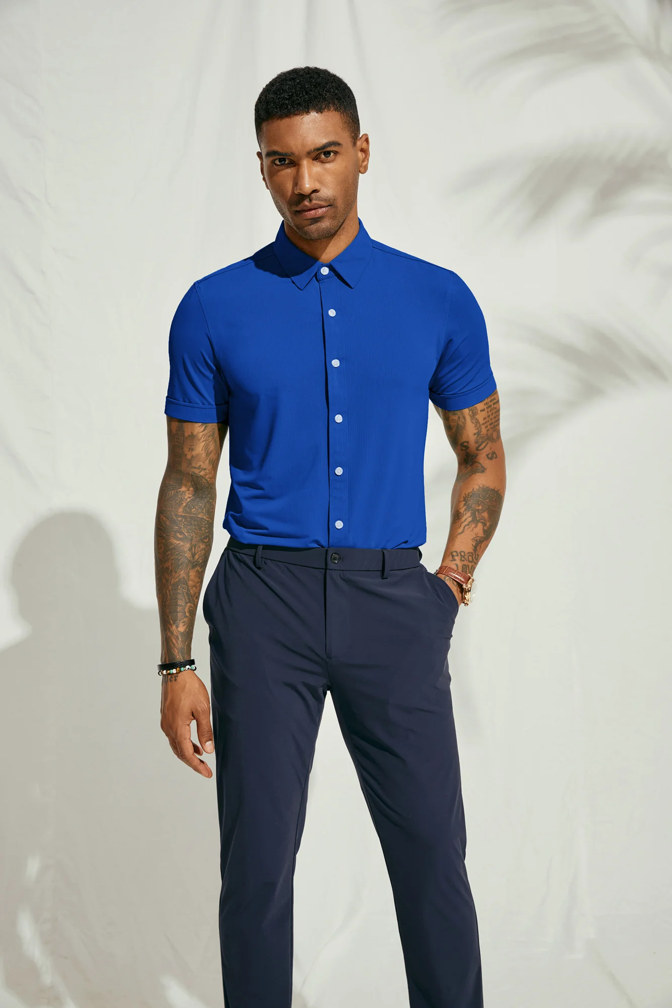 Mens Short Sleeve Casual Button Down Shirts 4-Way Stretch Travel Dress Shirt - Image 49