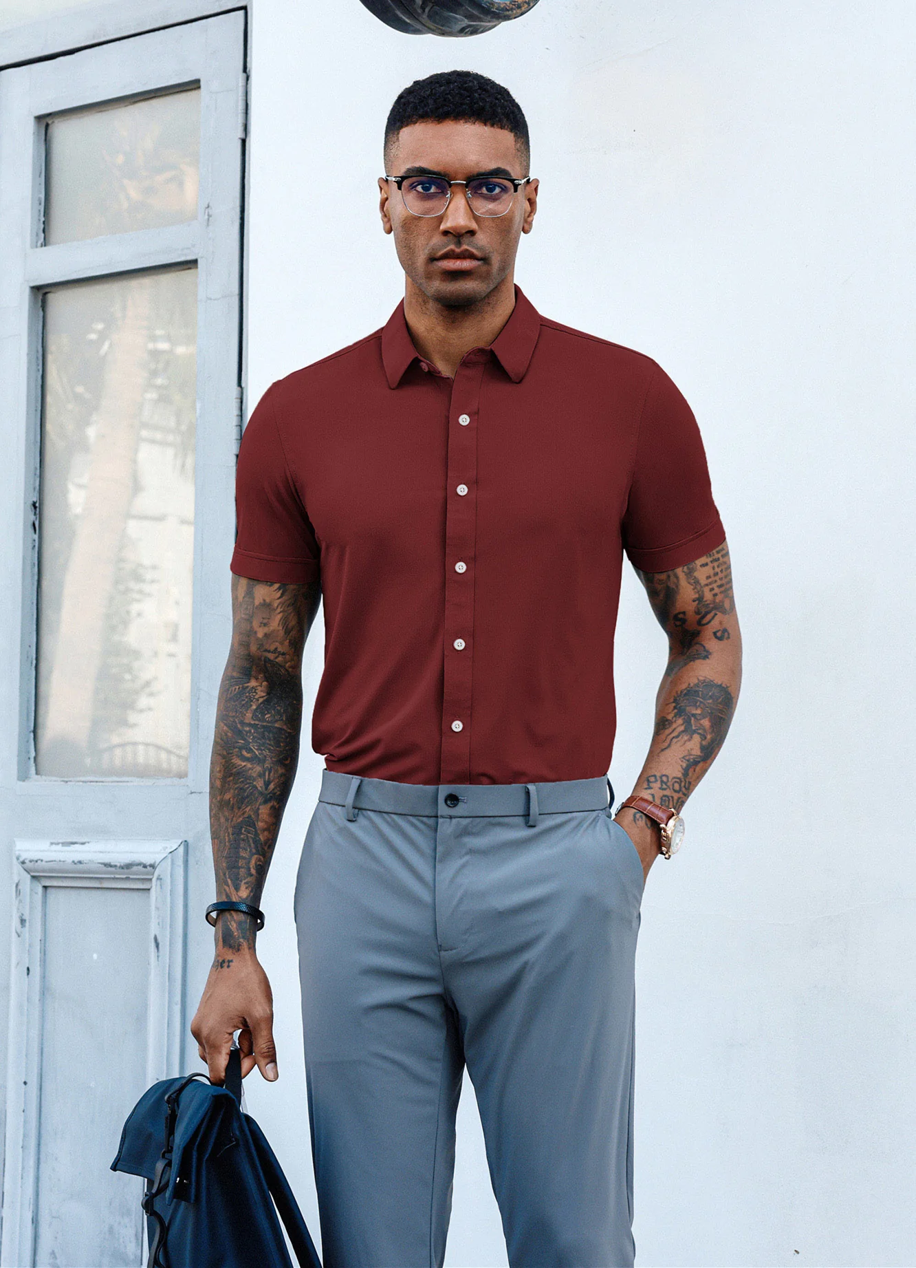 Mens Short Sleeve Casual Button Down Shirts 4-Way Stretch Travel Dress Shirt - Image 52