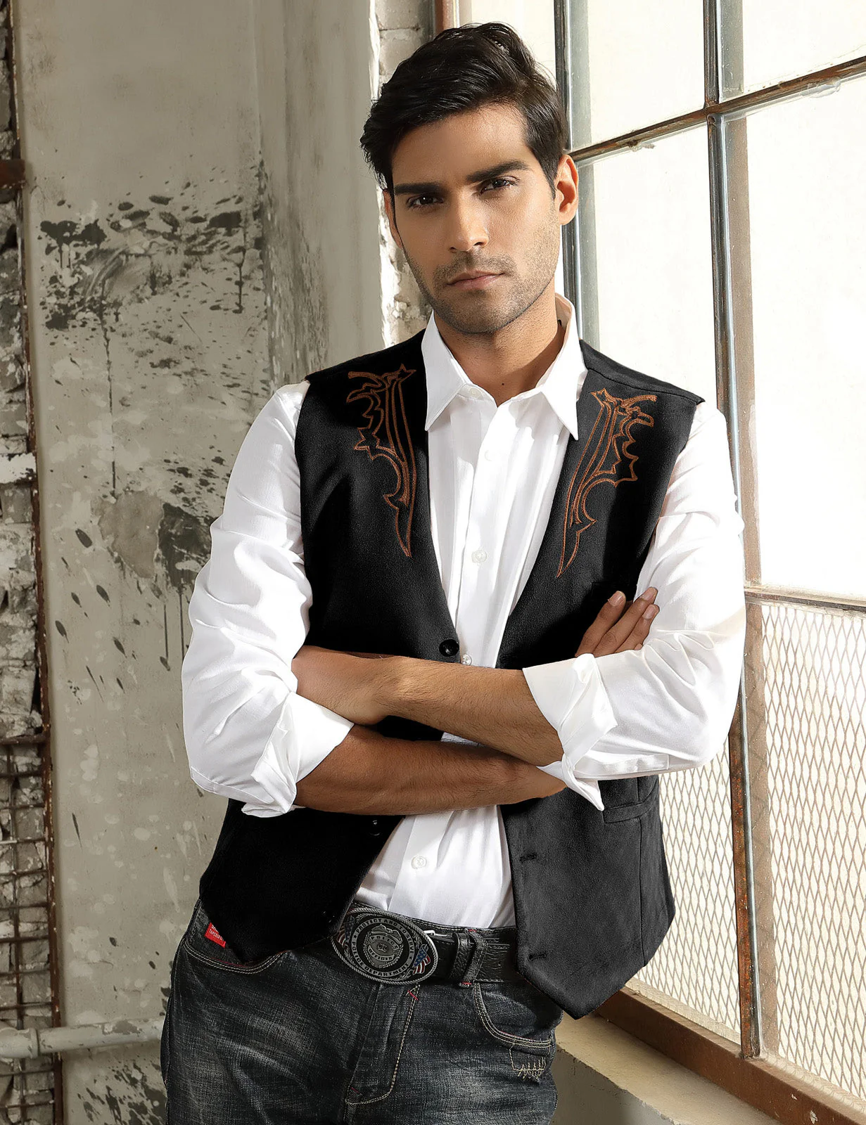 Men's Suede Leather Suit Vest Embroidery Casual Slim Fit Western Vest Waistcoats - Image 14