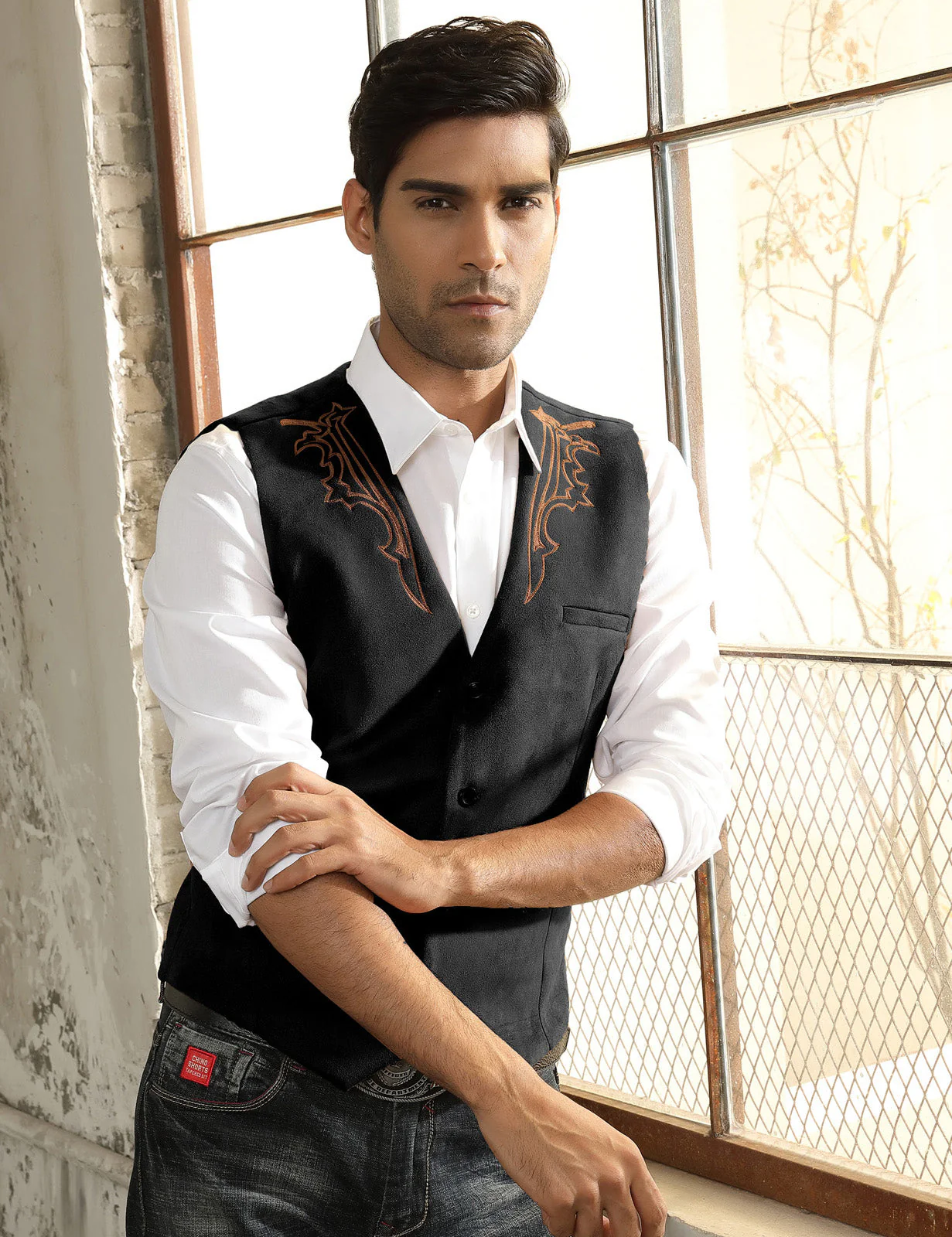Men's Suede Leather Suit Vest Embroidery Leisure Slim Fit Western Vest Waistcoat - Image 6