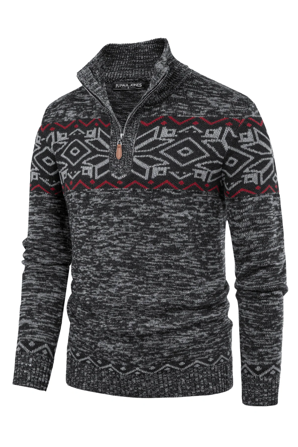 Men's Sweater Mock Neck Sweater Fair Isle Pattern Pullover Sweater Brown - Image 14