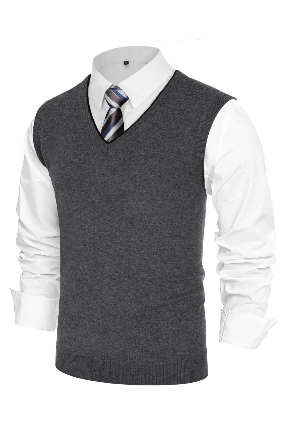 Men's Sweater Vest Wool Blended Knitted Vest Sweaters V-Neck Sleeveless Pullover Vest - Image 14