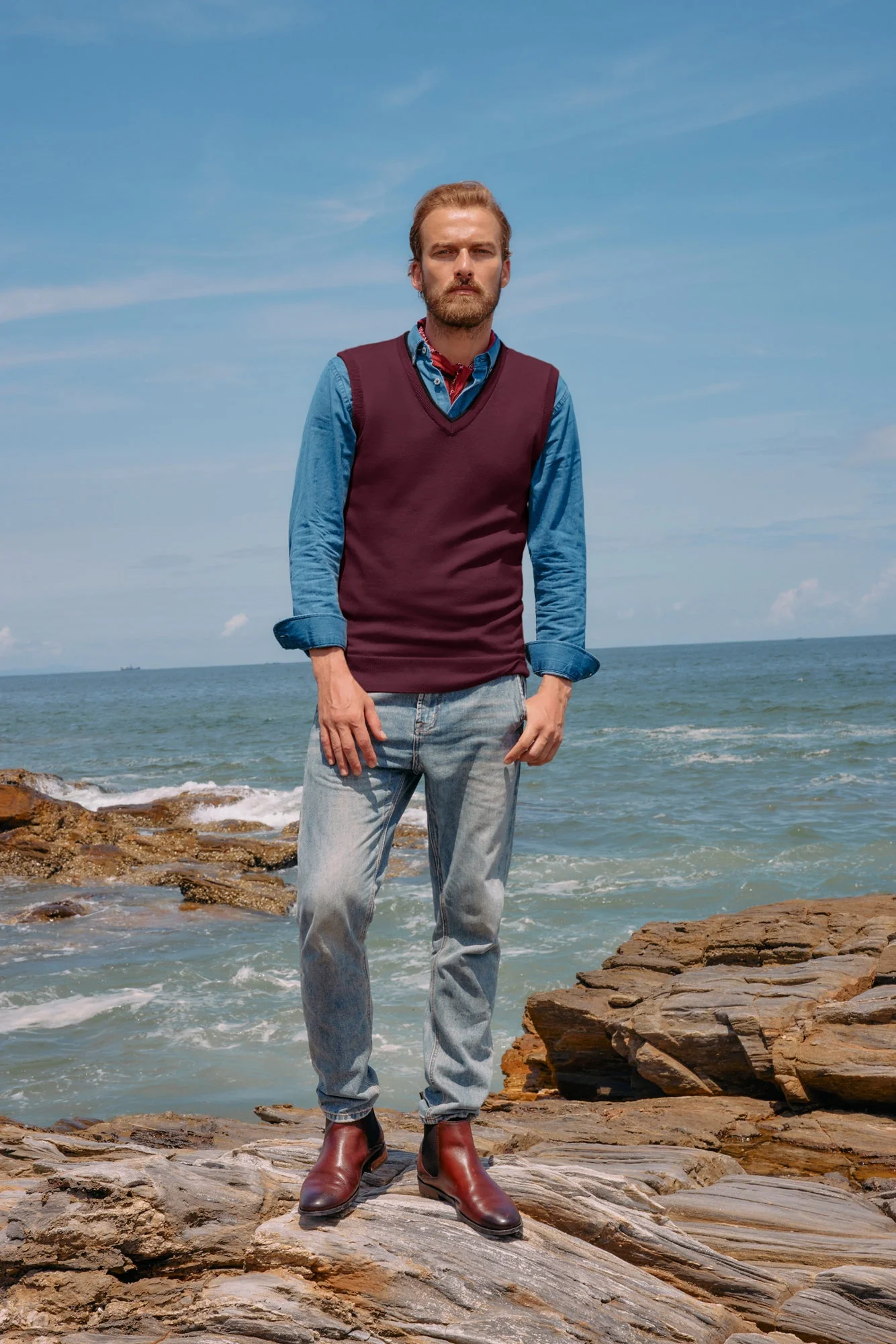 Men's Sweater Vest Wool Blended Knitted Vest Sweaters V-Neck Sleeveless Pullover Vest - Image 27