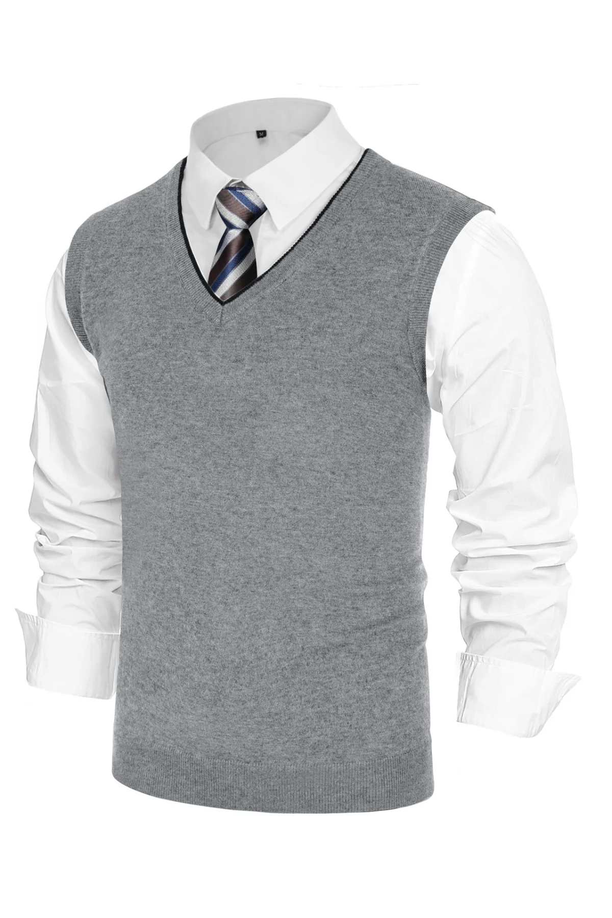 Men's Sweater Vest Wool Blended Knitted Vest Sweaters V-Neck Sleeveless Pullover Vest - Image 34