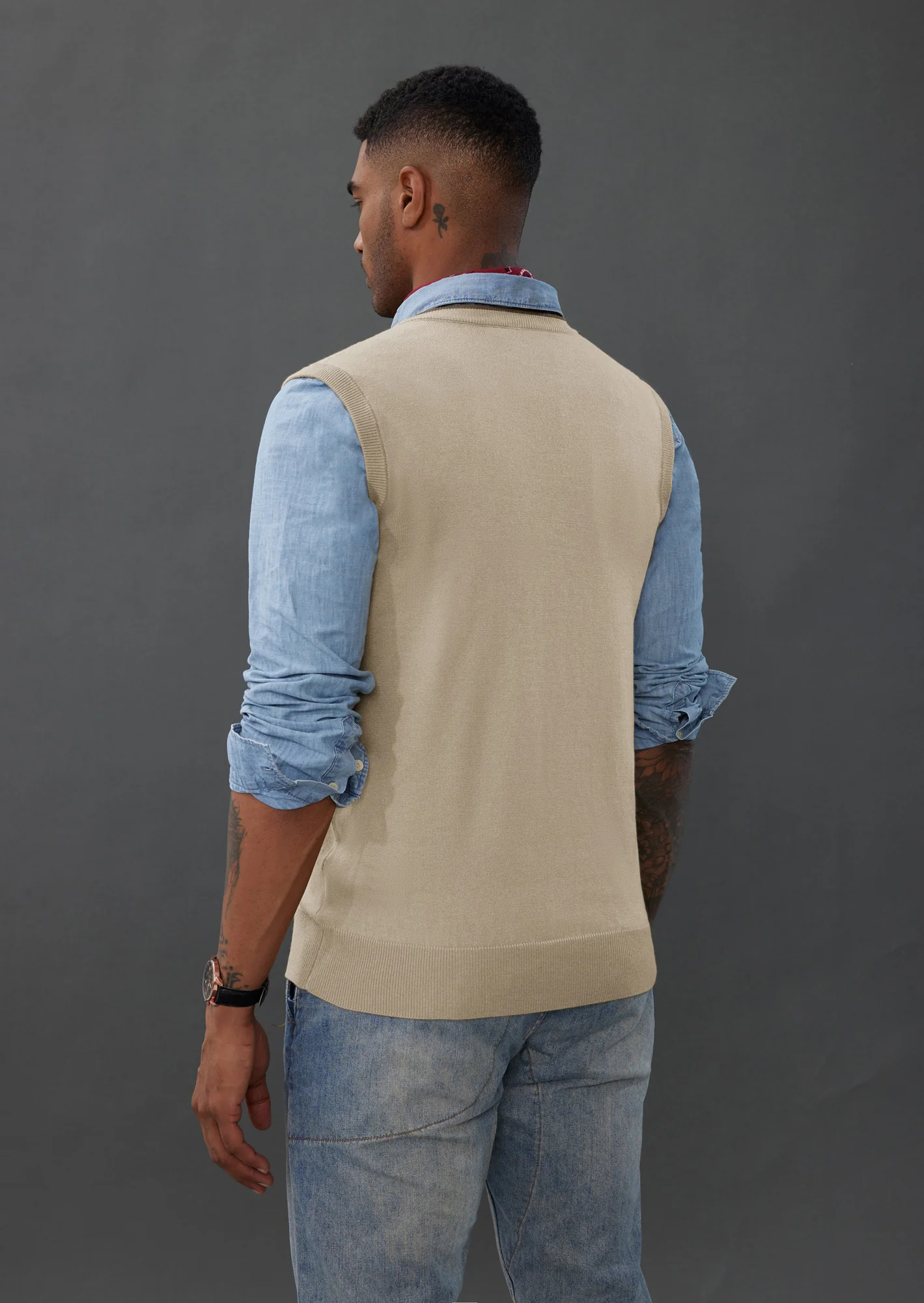 Men's Sweater Vest Wool Blended Knitted Vest Sweaters V-Neck Sleeveless Pullover Vest - Image 48