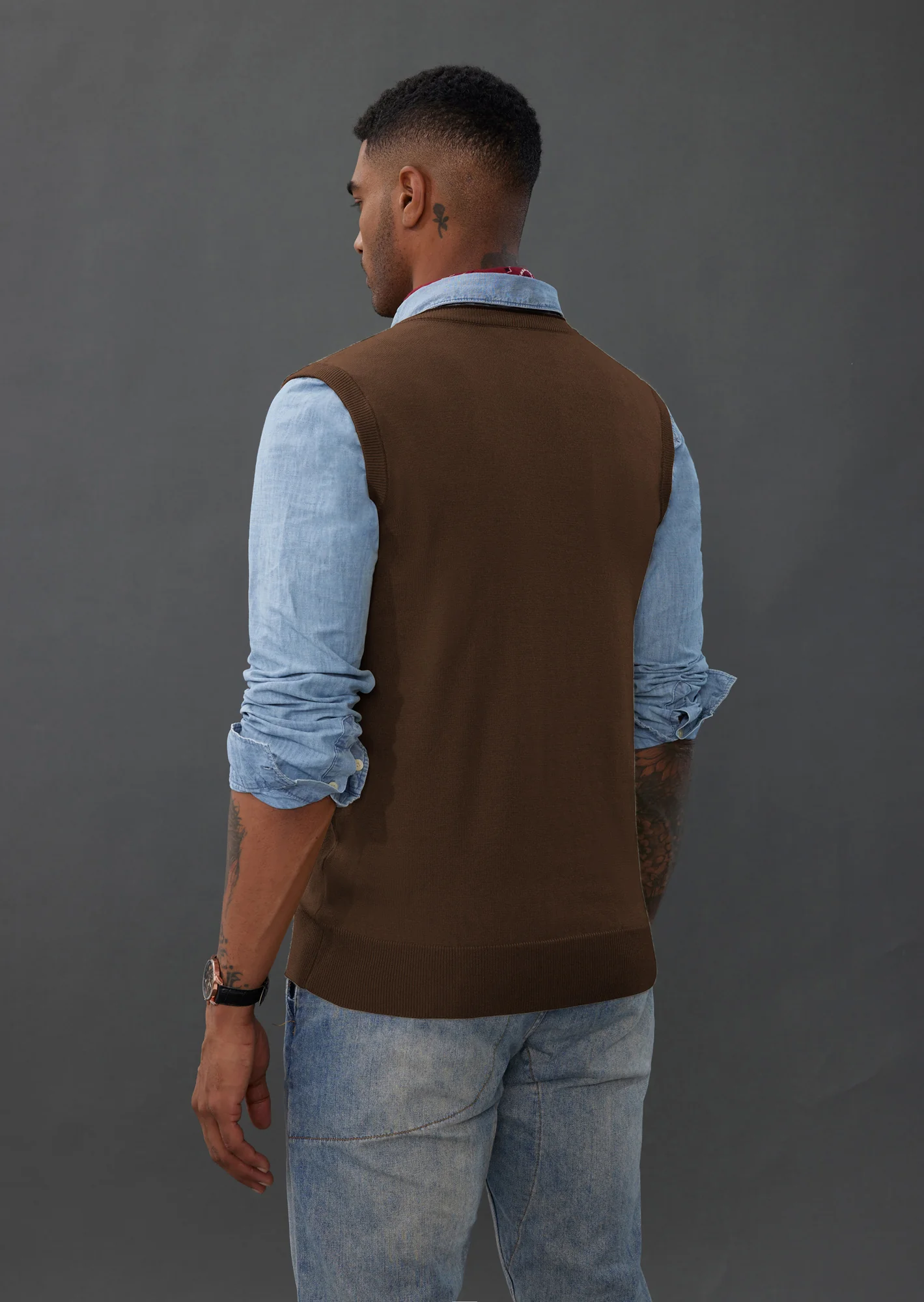 Men's Sweater Vest Wool Blended Knitted Vest Sweaters V-Neck Sleeveless Pullover Vest - Image 58