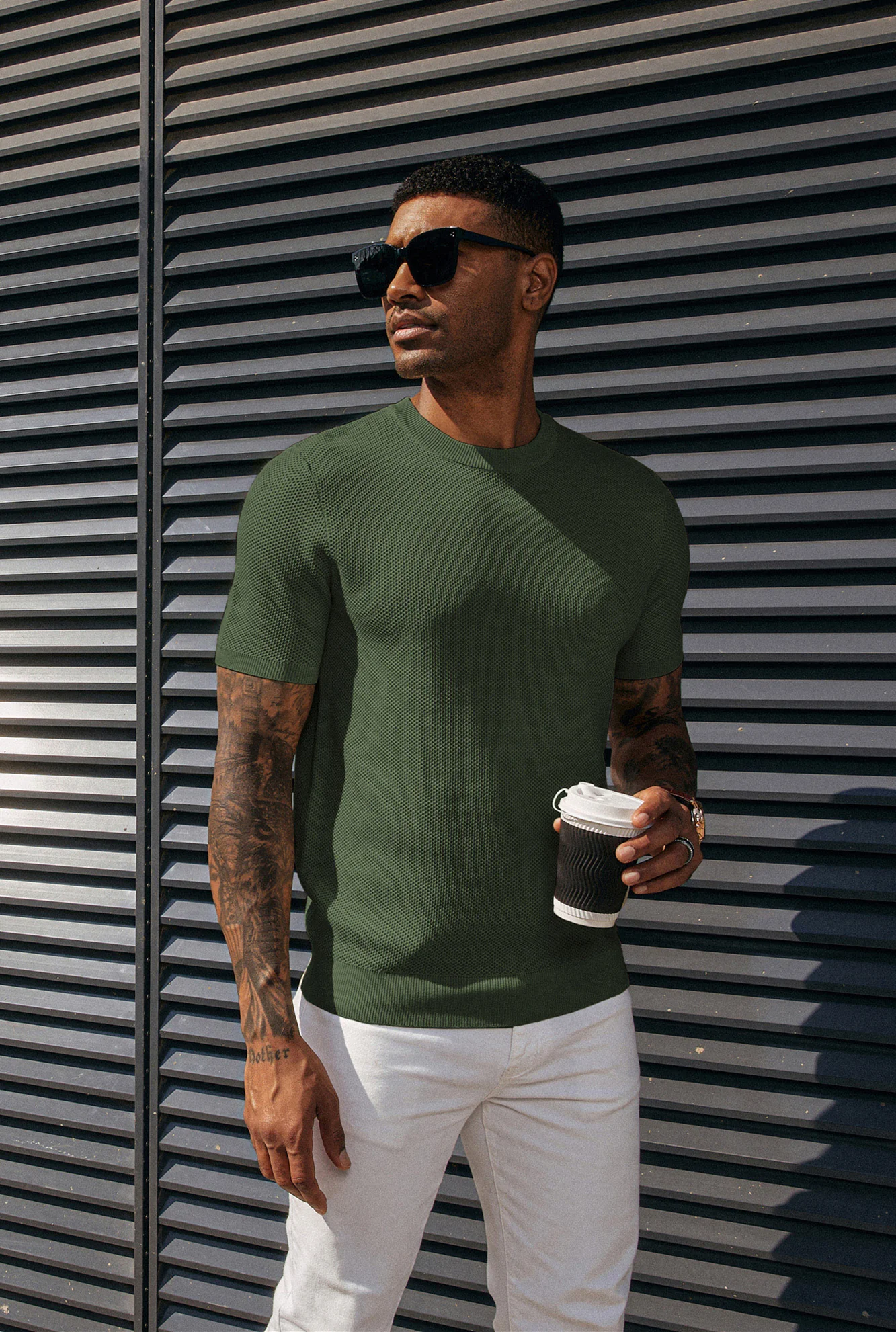 Men's T-Shirts Casual Knit Short Sleeve Crewneck Honeycomb Waffle Solid Knitted Pullover Tees - Image 33