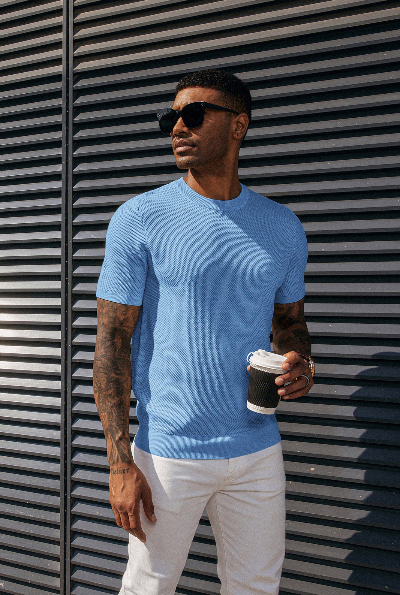Men's T-Shirts Casual Knit Short Sleeve Crewneck Honeycomb Waffle Solid Knitted Pullover Tees - Image 48