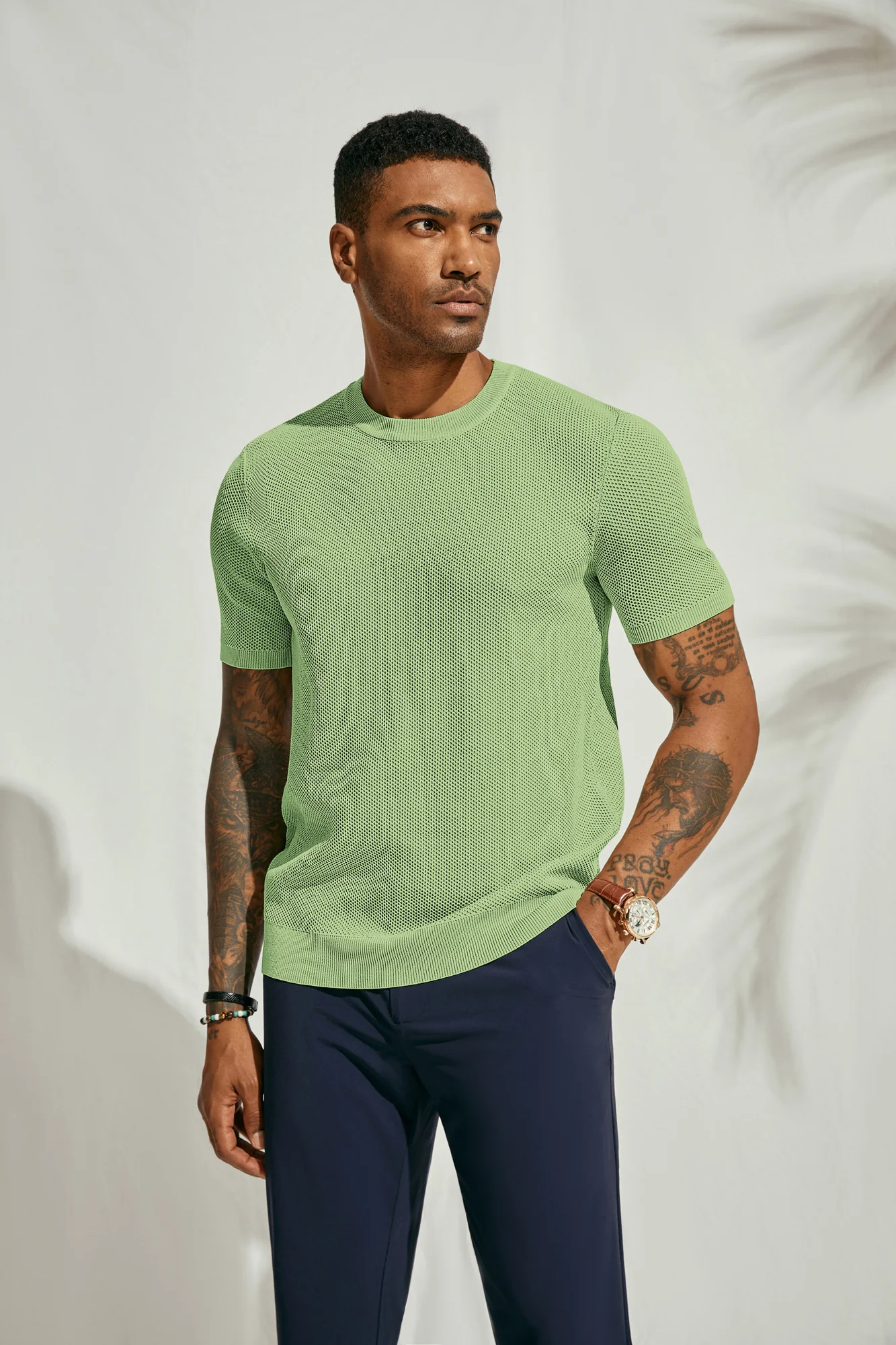 Men's T-Shirts Casual Knit Short Sleeve Crewneck Honeycomb Waffle Solid Knitted Pullover Tees - Image 65