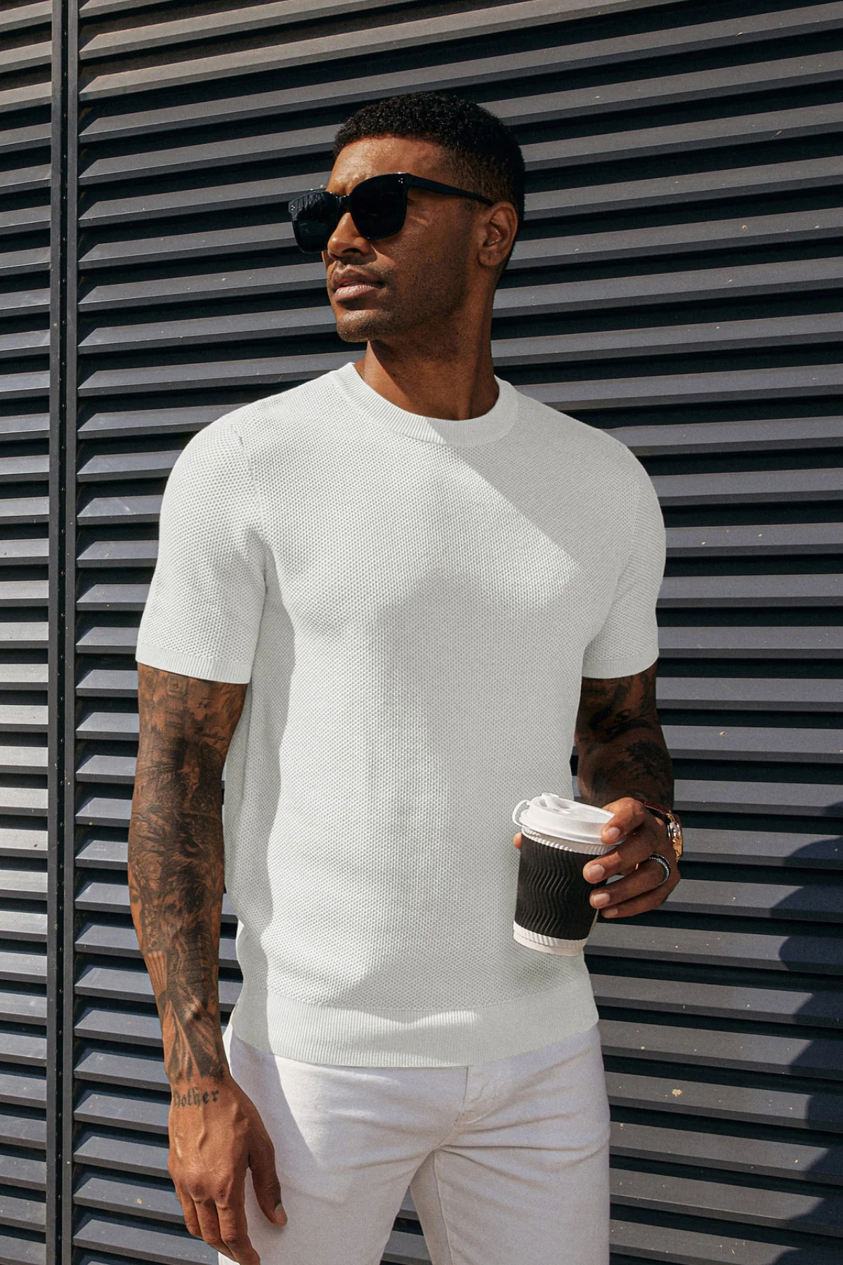 Men's T-Shirts Casual Knit Short Sleeve Crewneck Honeycomb Waffle Solid Knitted Pullover Tees - Image 8