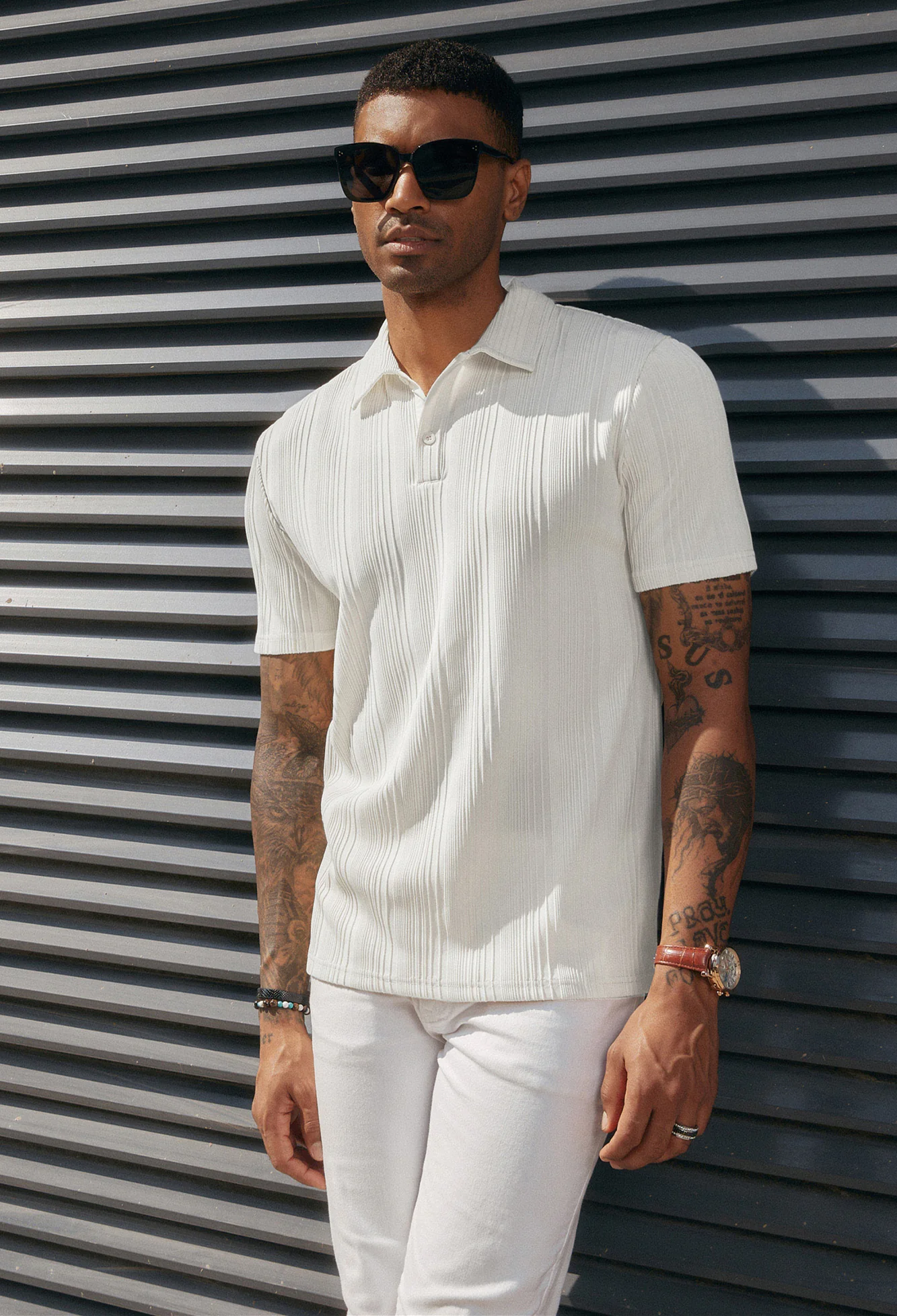 Mens Textured Knit Polo Shirts Regular Fit Stretchy Golf Shirts - Image 20