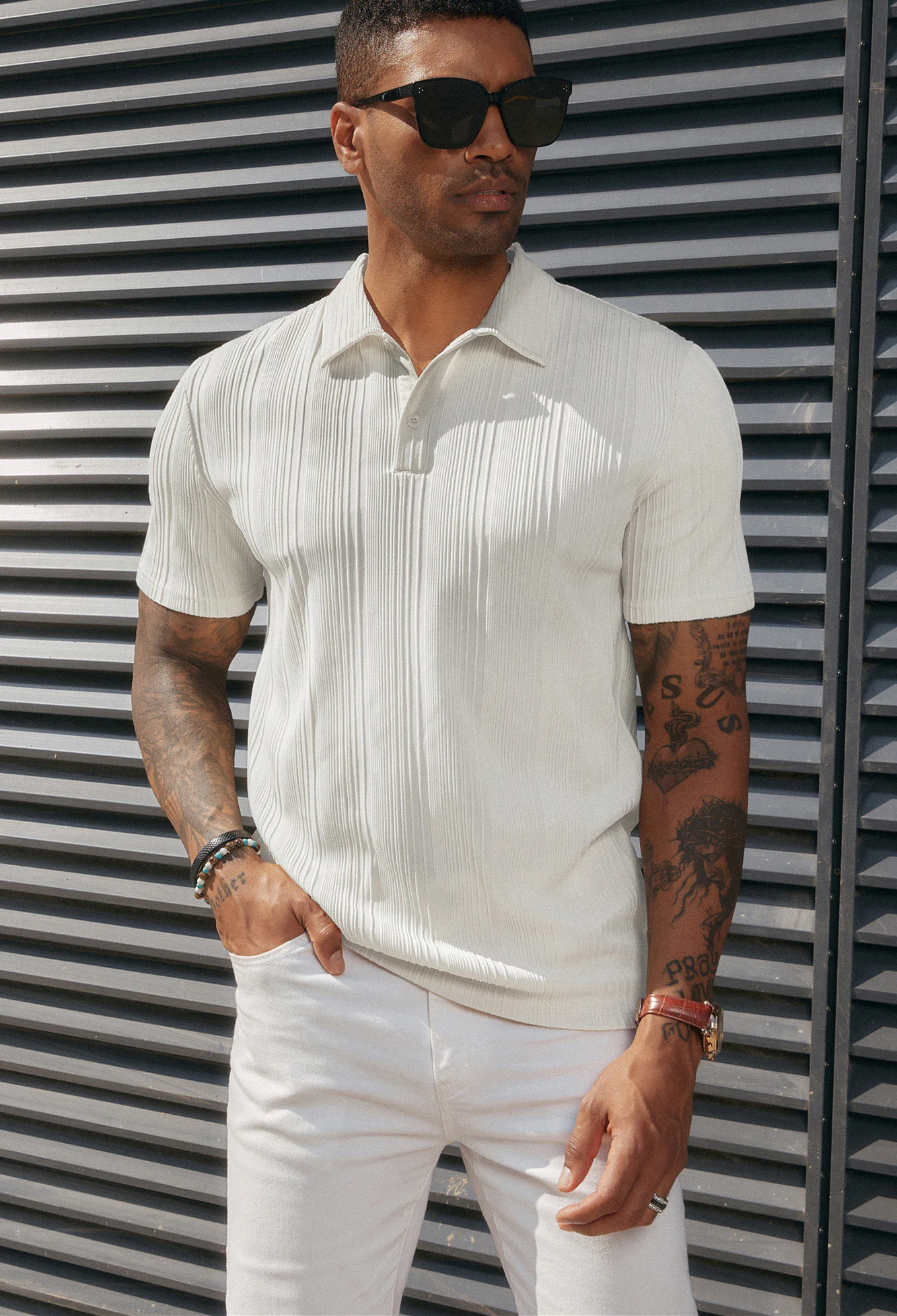 Mens Textured Knit Polo Shirts Regular Fit Stretchy Golf Shirts - Image 22