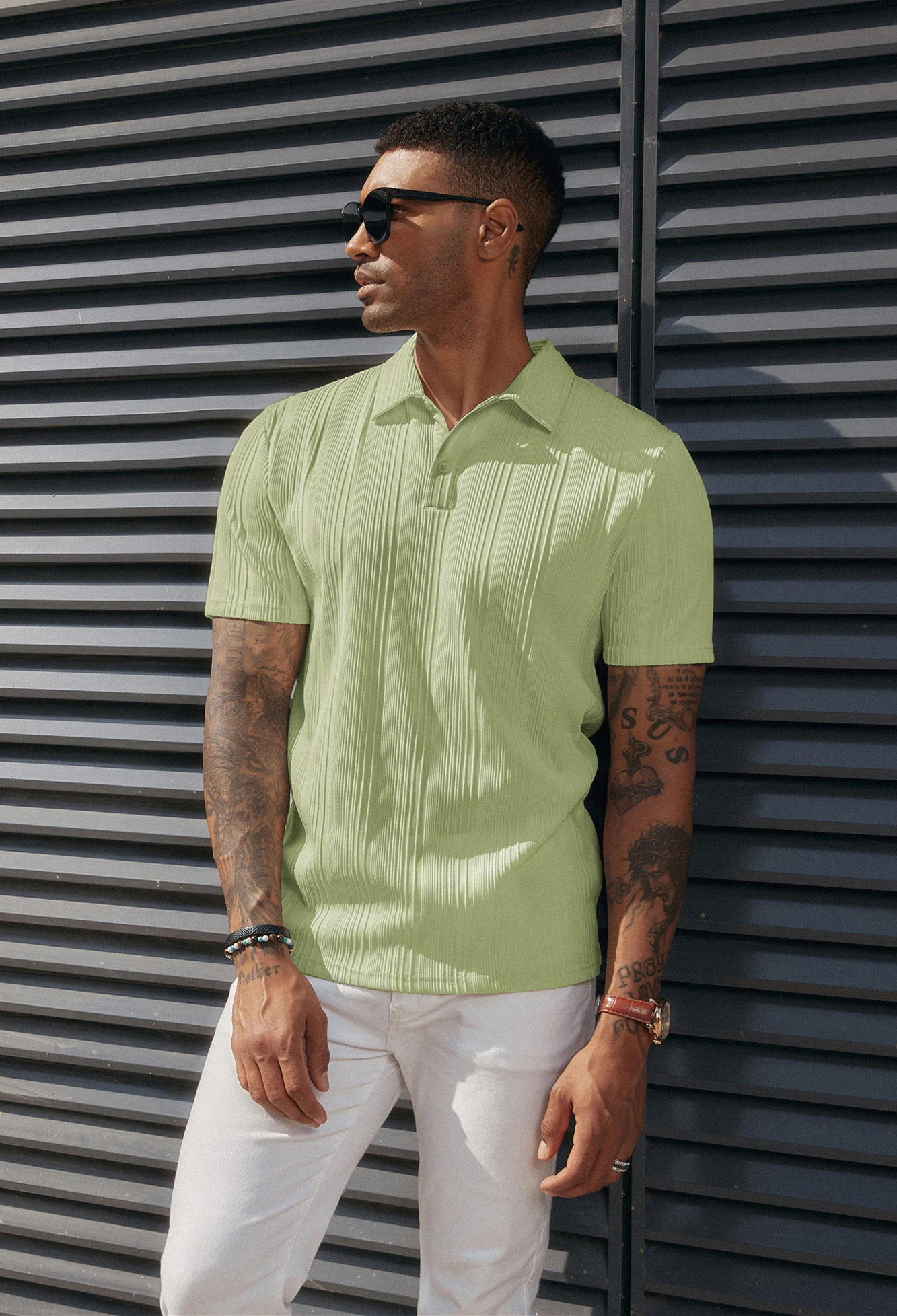 Mens Textured Knit Polo Shirts Regular Fit Stretchy Golf Shirts - Image 36