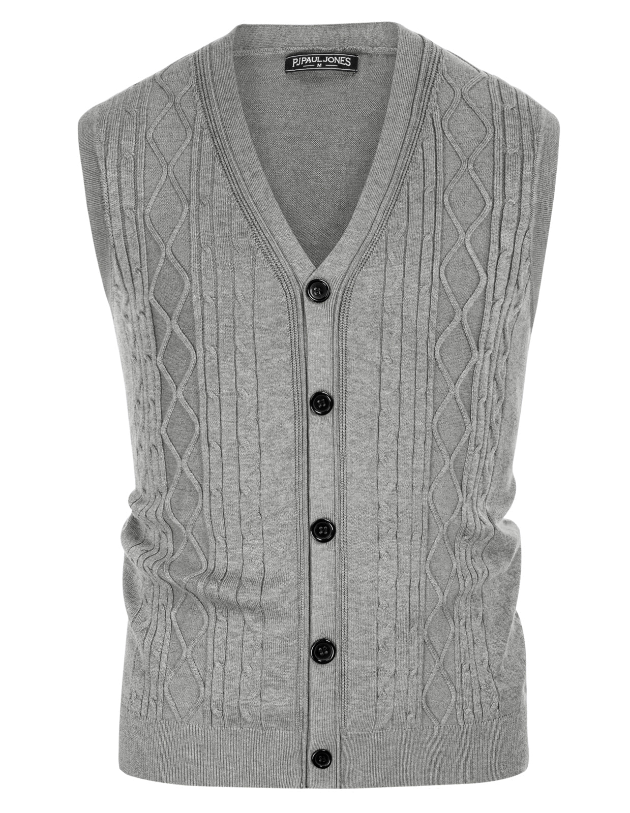 Mens V-Neck Sweater Vest Cable Knitted Button-Up Sleeveless Cardigan Vest - Image 18