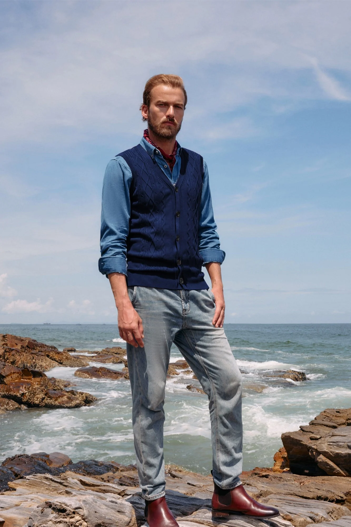 Mens V-Neck Sweater Vest Cable Knitted Button-Up Sleeveless Cardigan Vest - Image 27