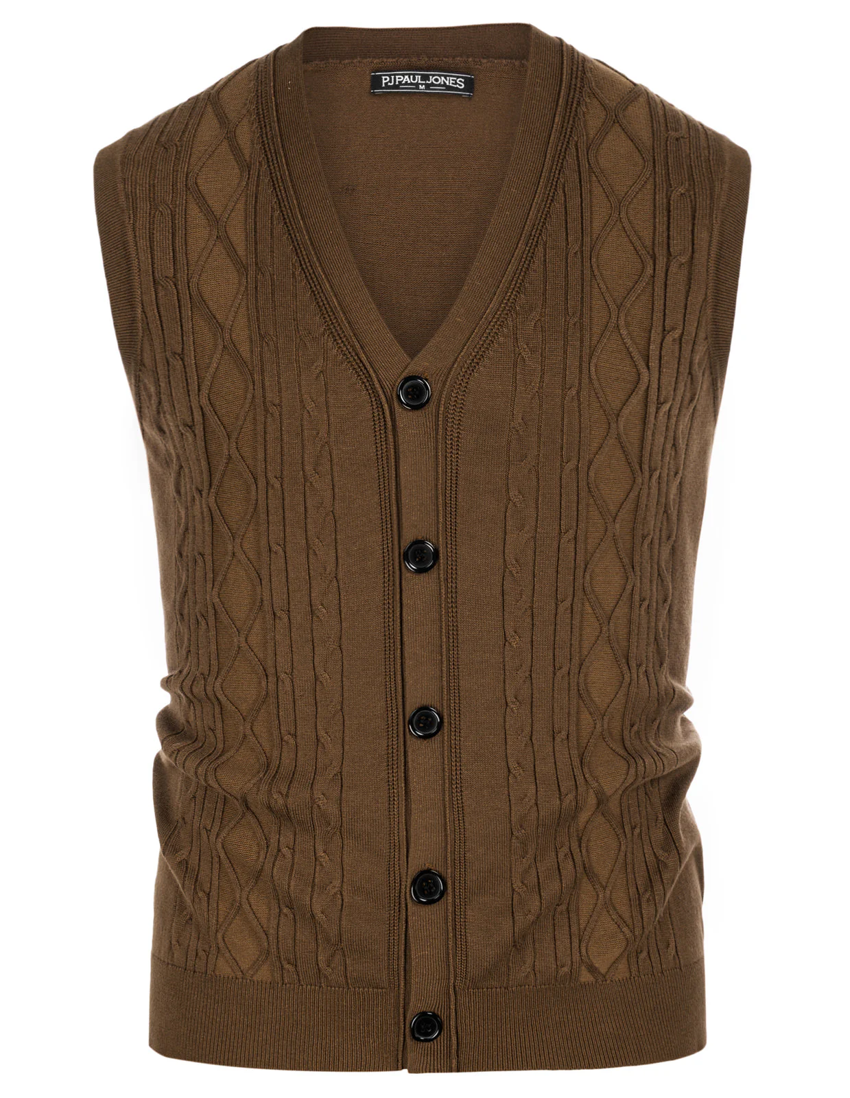 Mens V-Neck Sweater Vest Cable Knitted Button-Up Sleeveless Cardigan Vest - Image 30
