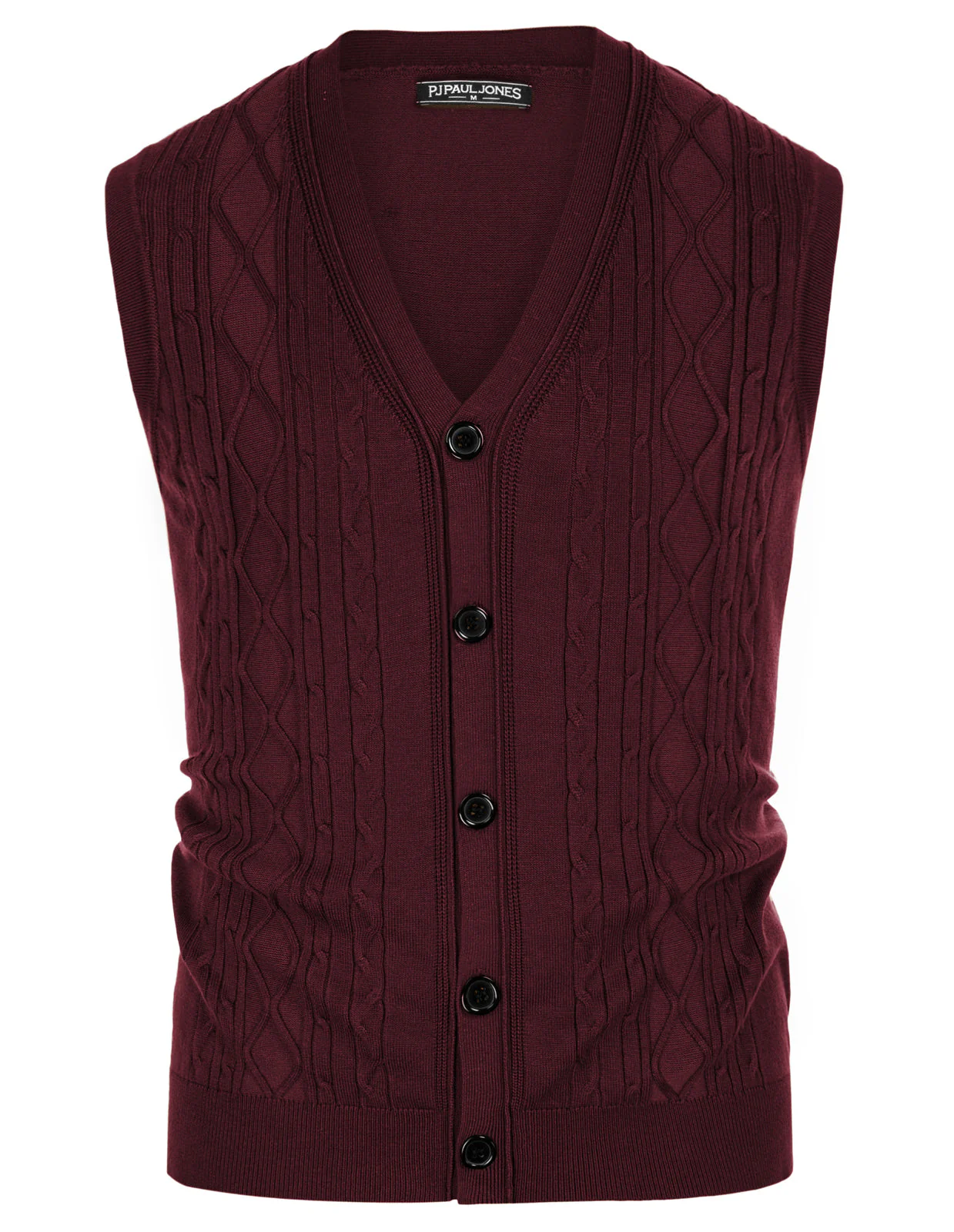 Mens V-Neck Sweater Vest Cable Knitted Button-Up Sleeveless Cardigan Vest - Image 36