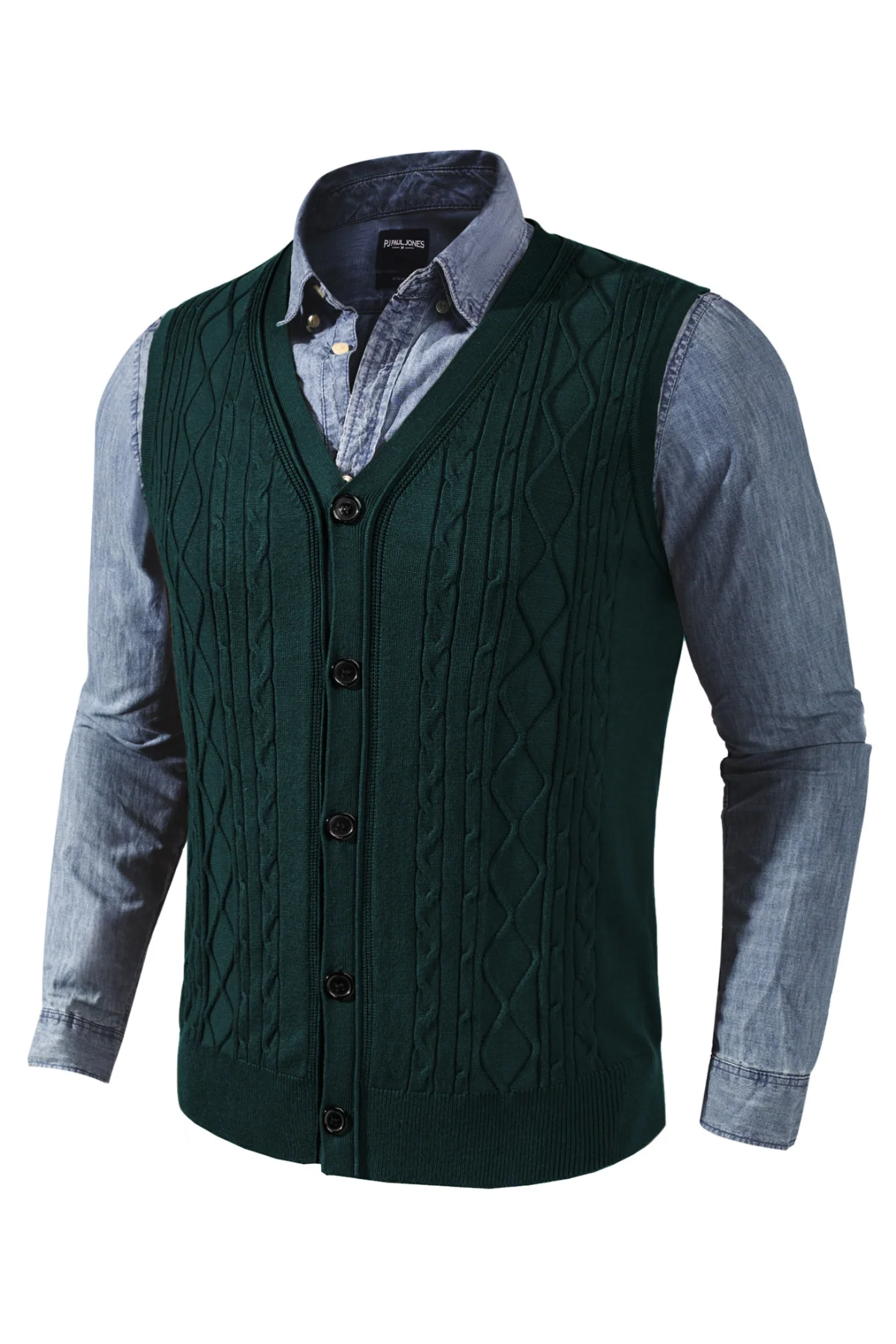 Mens V-Neck Sweater Vest Cable Knitted Button-Up Sleeveless Cardigan Vest - Image 40