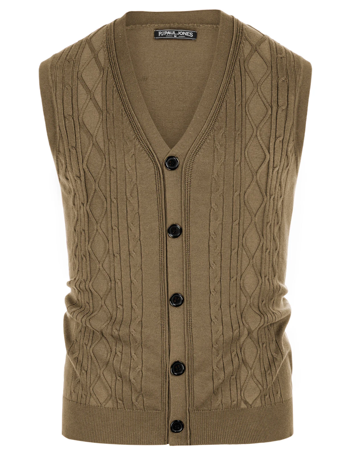Mens V-Neck Sweater Vest Cable Knitted Button-Up Sleeveless Cardigan Vest - Image 47