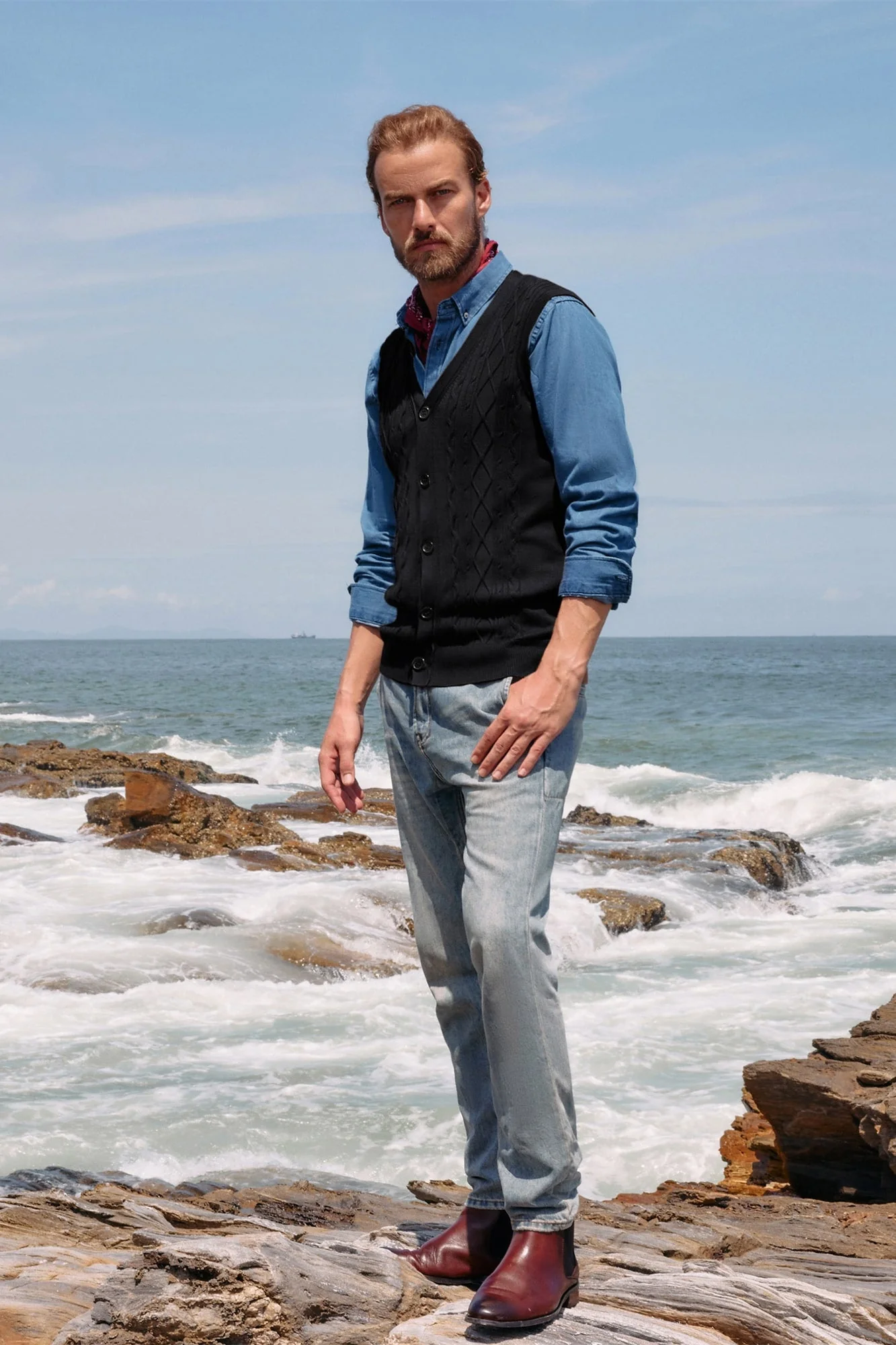 Mens V-Neck Sweater Vest Cable Knitted Button-Up Sleeveless Cardigan Vest - Image 9