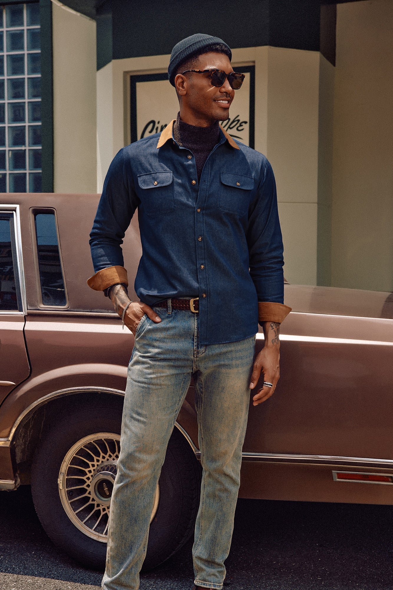 Men's Vintage Denim Shirt Long Sleeve Lapel Collar Jean Shirts Cotton Button Down Cardigans Shirt - Image 11