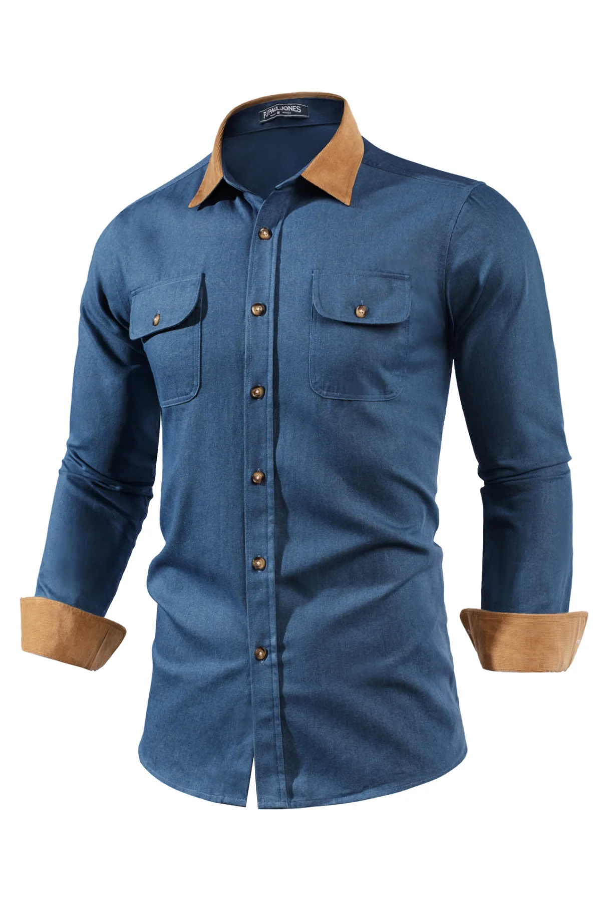 Men's Vintage Denim Shirt Long Sleeve Lapel Collar Jean Shirts Cotton Button Down Cardigans Shirt - Image 13