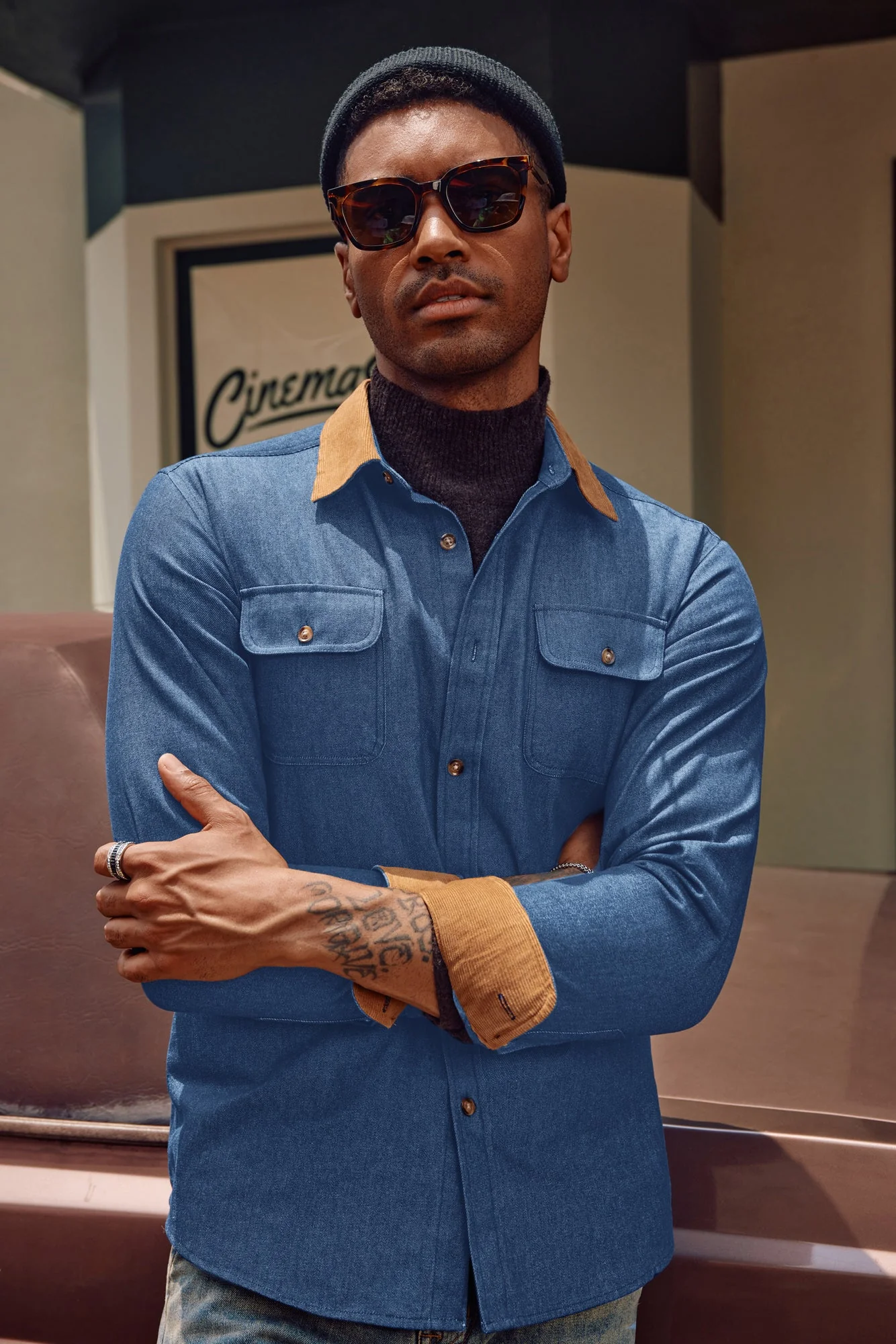 Men's Vintage Denim Shirt Long Sleeve Lapel Collar Jean Shirts Cotton Button Down Cardigans Shirt - Image 15