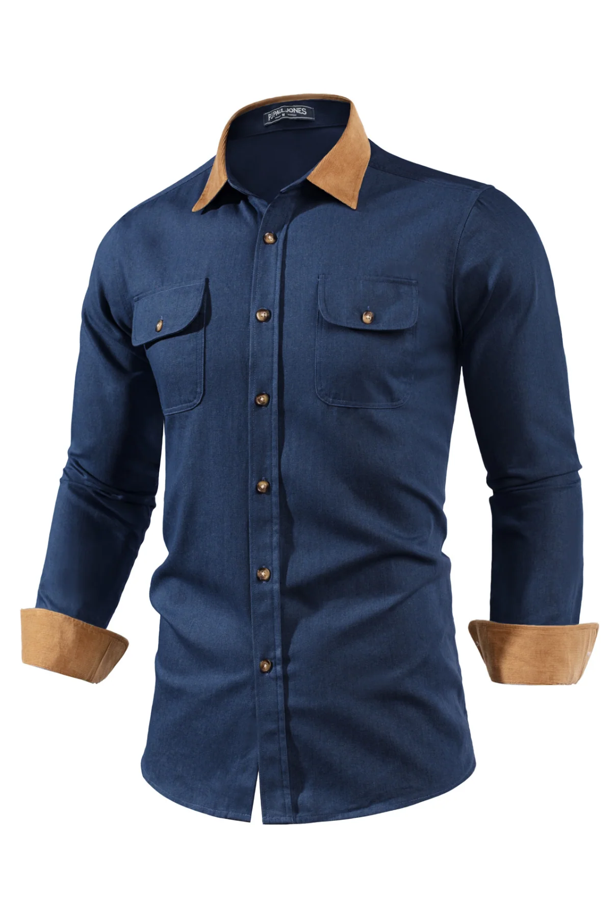 Men's Vintage Denim Shirt Long Sleeve Lapel Collar Jean Shirts Cotton Button Down Cardigans Shirt - Image 18