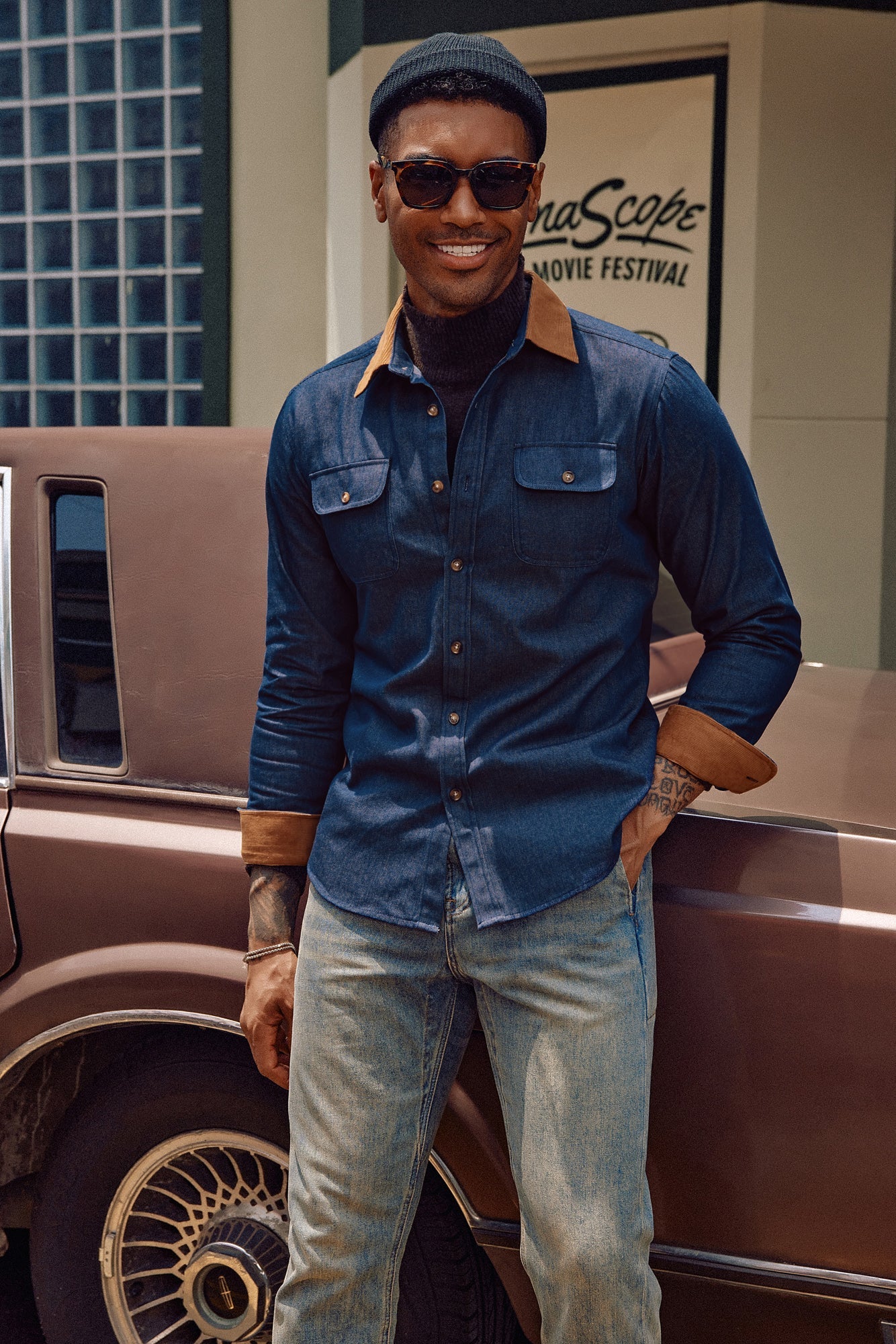 Men's Vintage Denim Shirt Long Sleeve Lapel Collar Jean Shirts Cotton Button Down Cardigans Shirt - Image 19
