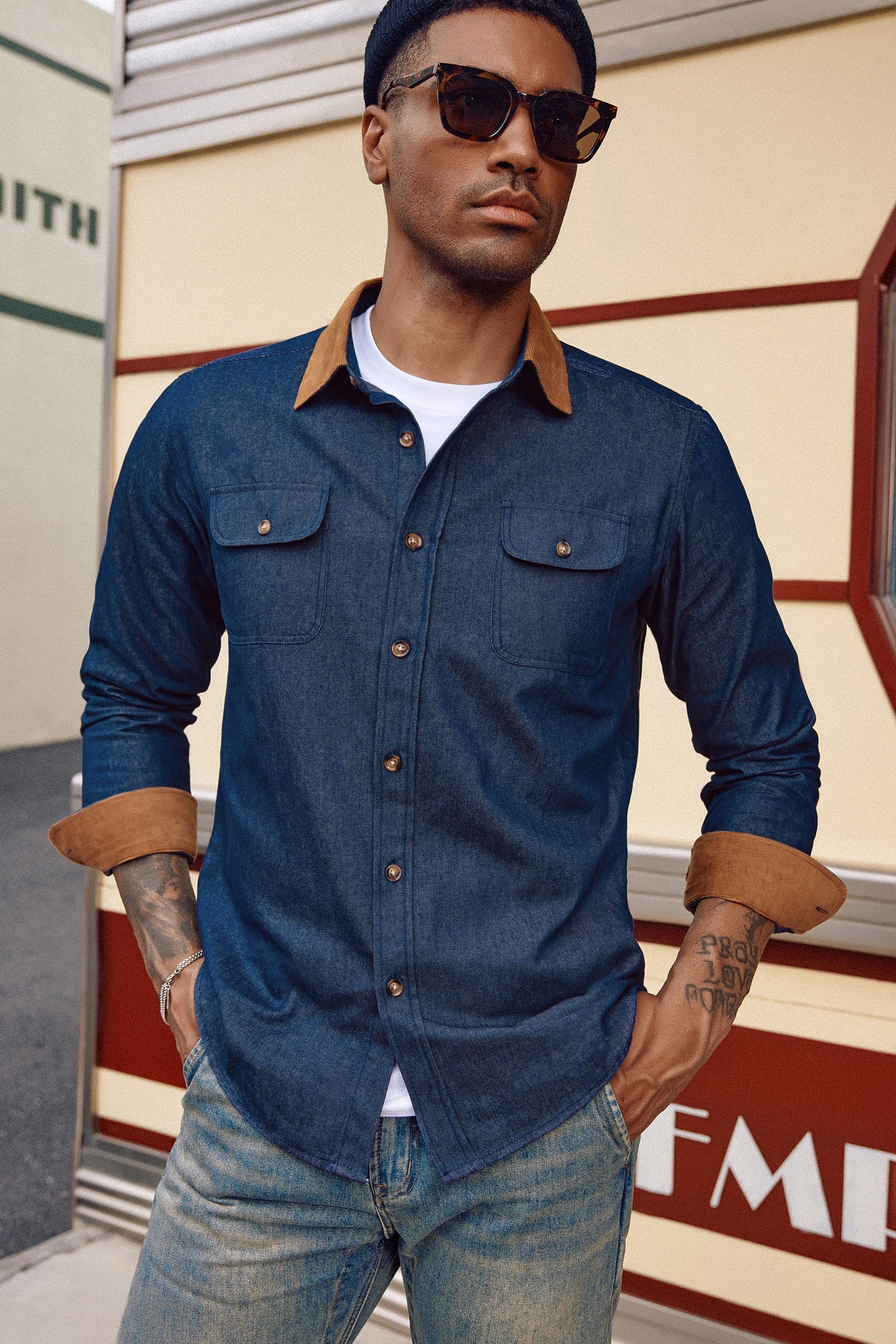 Men's Vintage Denim Shirt Long Sleeve Lapel Collar Jean Shirts Cotton Button Down Cardigans Shirt - Image 20