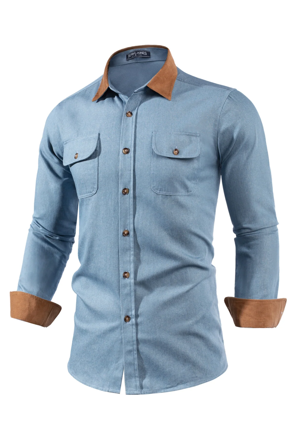 Men's Vintage Denim Shirt Long Sleeve Lapel Collar Jean Shirts Cotton Button Down Cardigans Shirt - Image 4